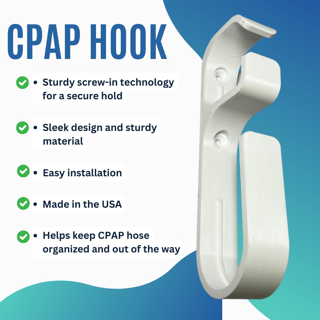 Hose Hanger for CPAP Mask Hook & Tubing | Anti-Slip CPAP Hose Organizer Plus Screw or Adhesive Feature for Better Stability | Prevents Hose Tangle for Better Sleep | Made in USA