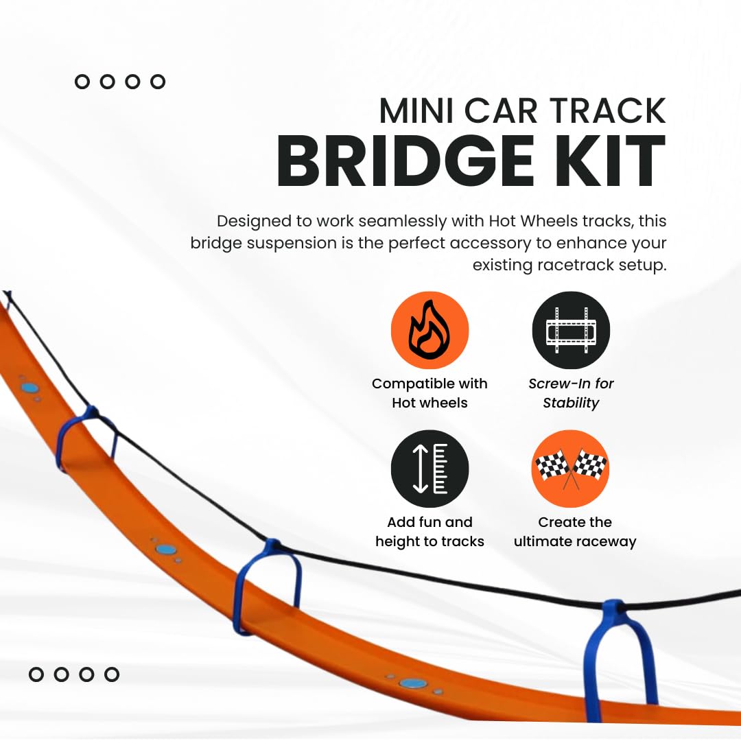 Suspension Bridge Kit Compatible with Hot Wheels Racetracks | 10 Bridge Supports, Rope, and Wall Connectors Included | Made in USA