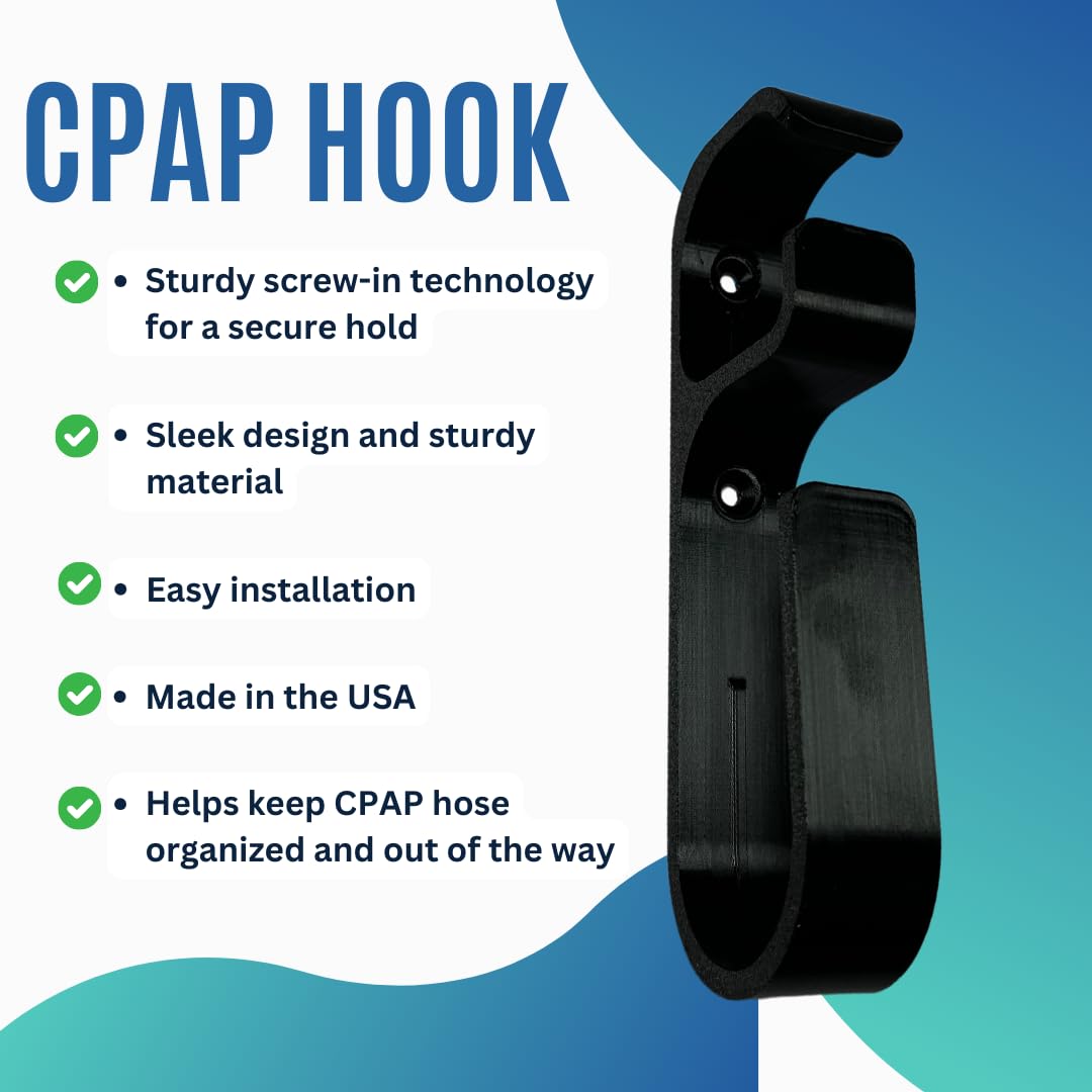 Hose Hanger for CPAP Mask Hook & Tubing | Anti-Slip CPAP Hose Organizer Plus Screw or Adhesive Feature for Better Stability | Prevents Hose Tangle for Better Sleep | Made in USA