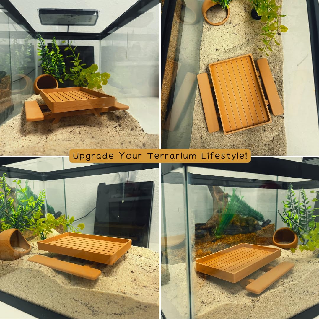 REEFSHAPE Terrarium Picnic Table for Bearded Dragons, Lizards, Geckos, and More! | Platform Accessory for Terrarium Habitats | Made in USA