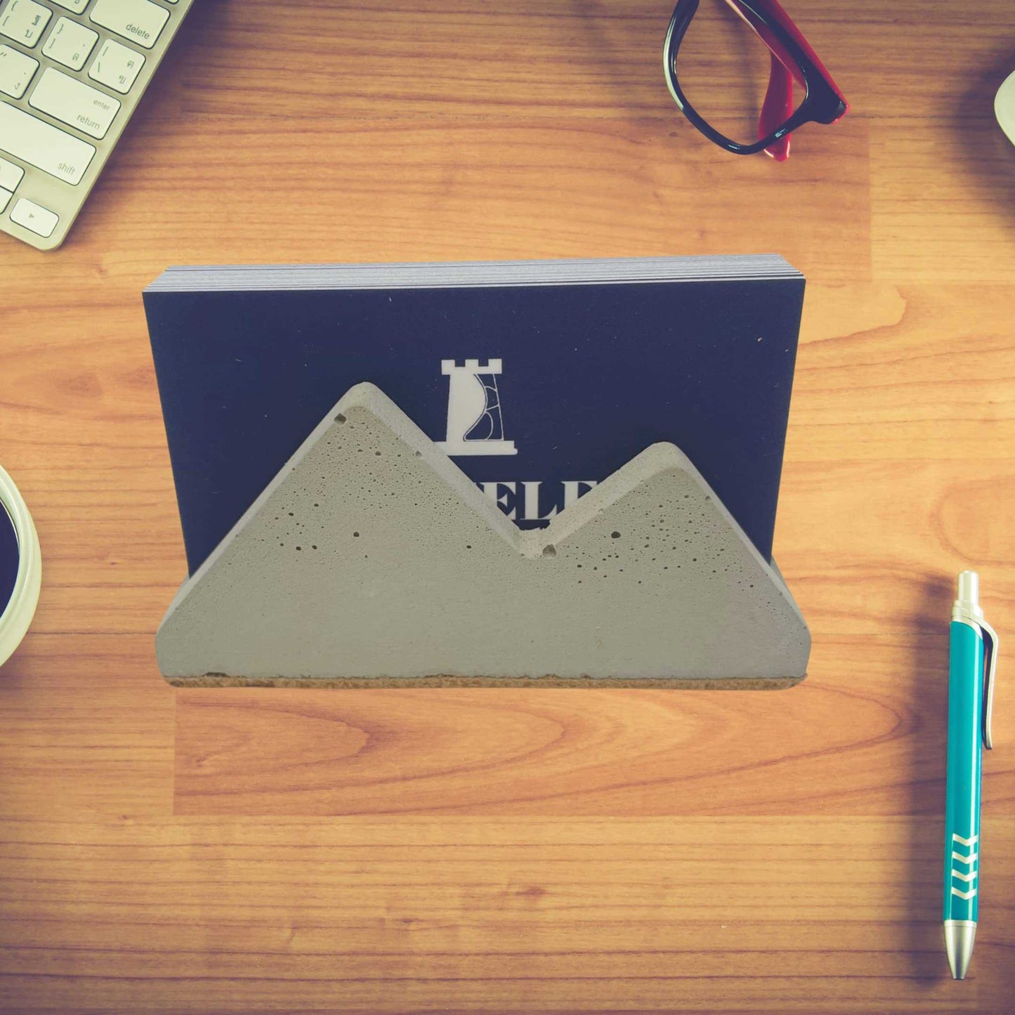 Concrete Mountain Silhouette Design Business Card Holder Display | Stylishly Display Business Cards & Decorate Office Desks | Made in USA
