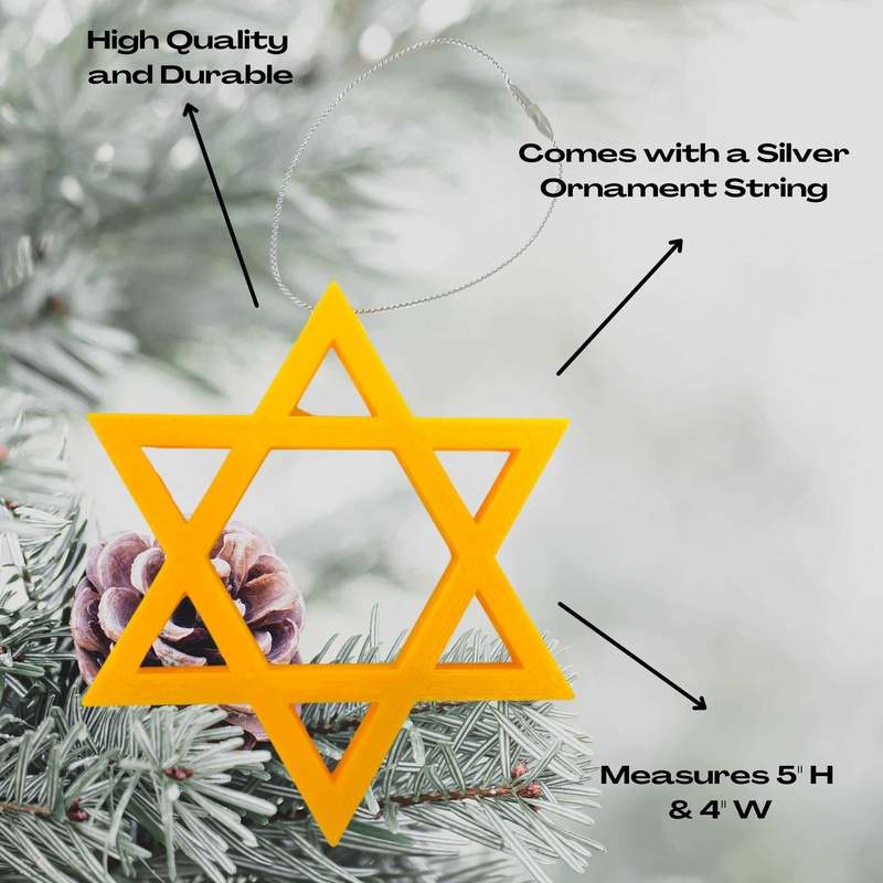 Jewish Star of David Christmas Ornament - Perfect Holiday Decoration or Gift - Decorate Your Christmas Tree! - Made in The US!