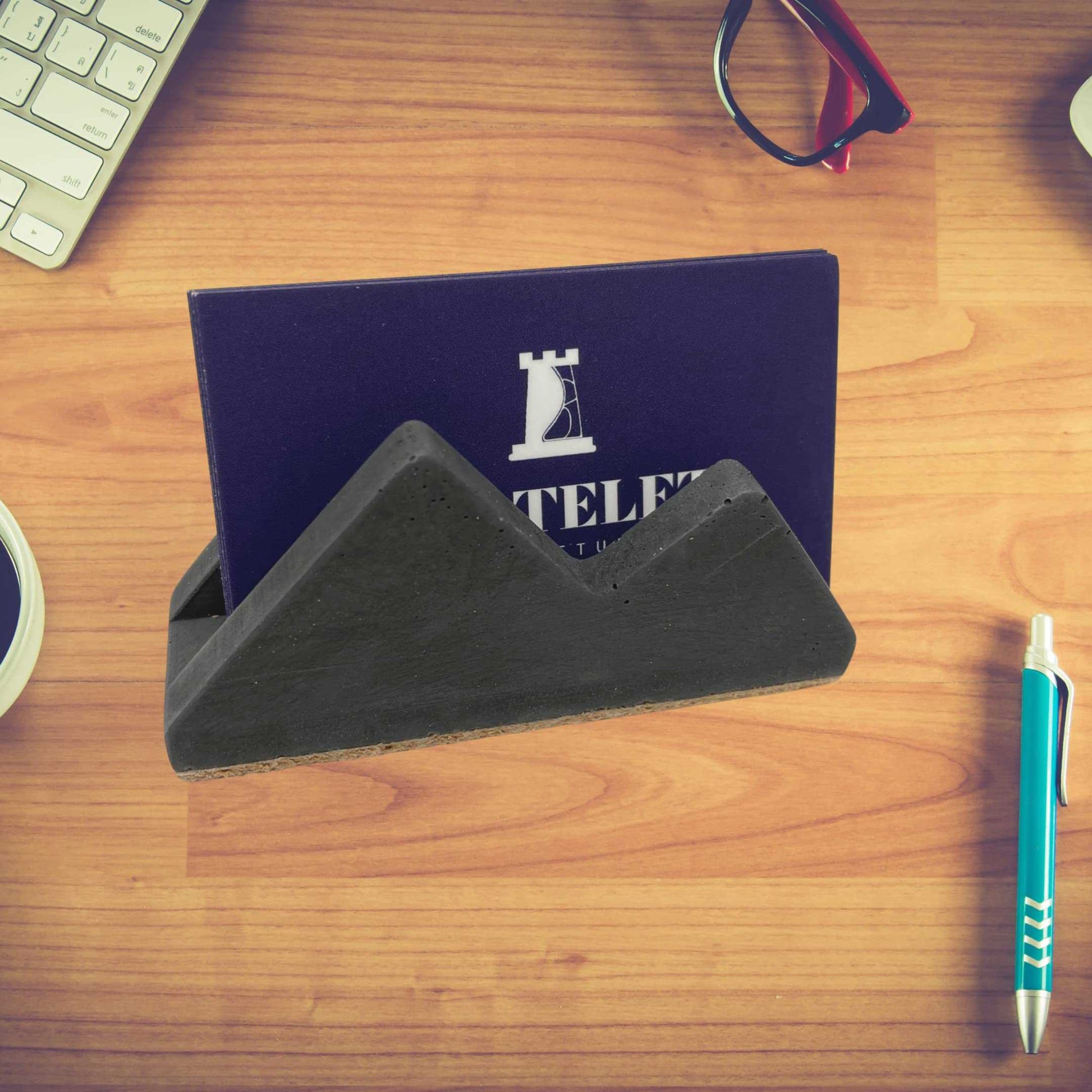 Concrete Mountain Silhouette Design Business Card Holder Display | Stylishly Display Business Cards & Decorate Office Desks | Made in USA