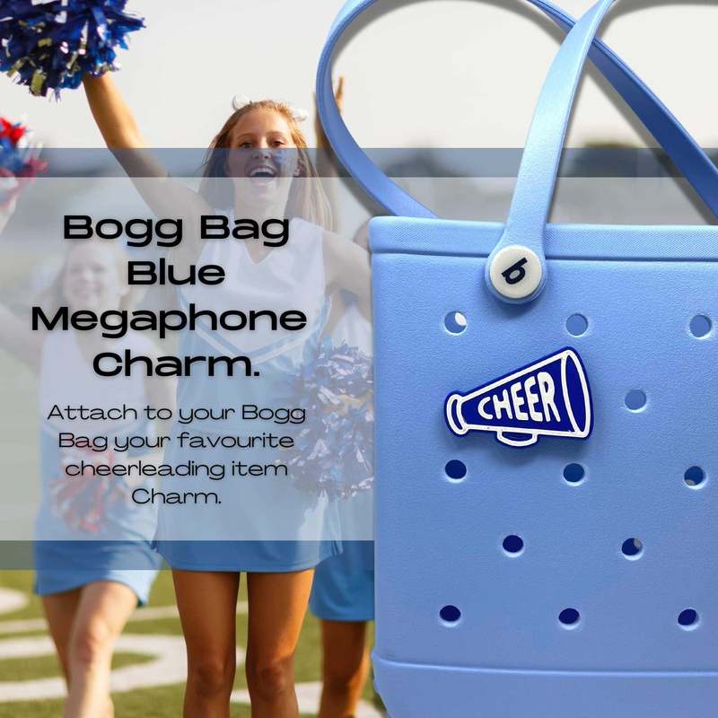BOGLETS - Cheerleading Charm Compatible with Bogg Bags - Decorative Charm for Bogg Bags & Other Tote Bags Blue Megaphone