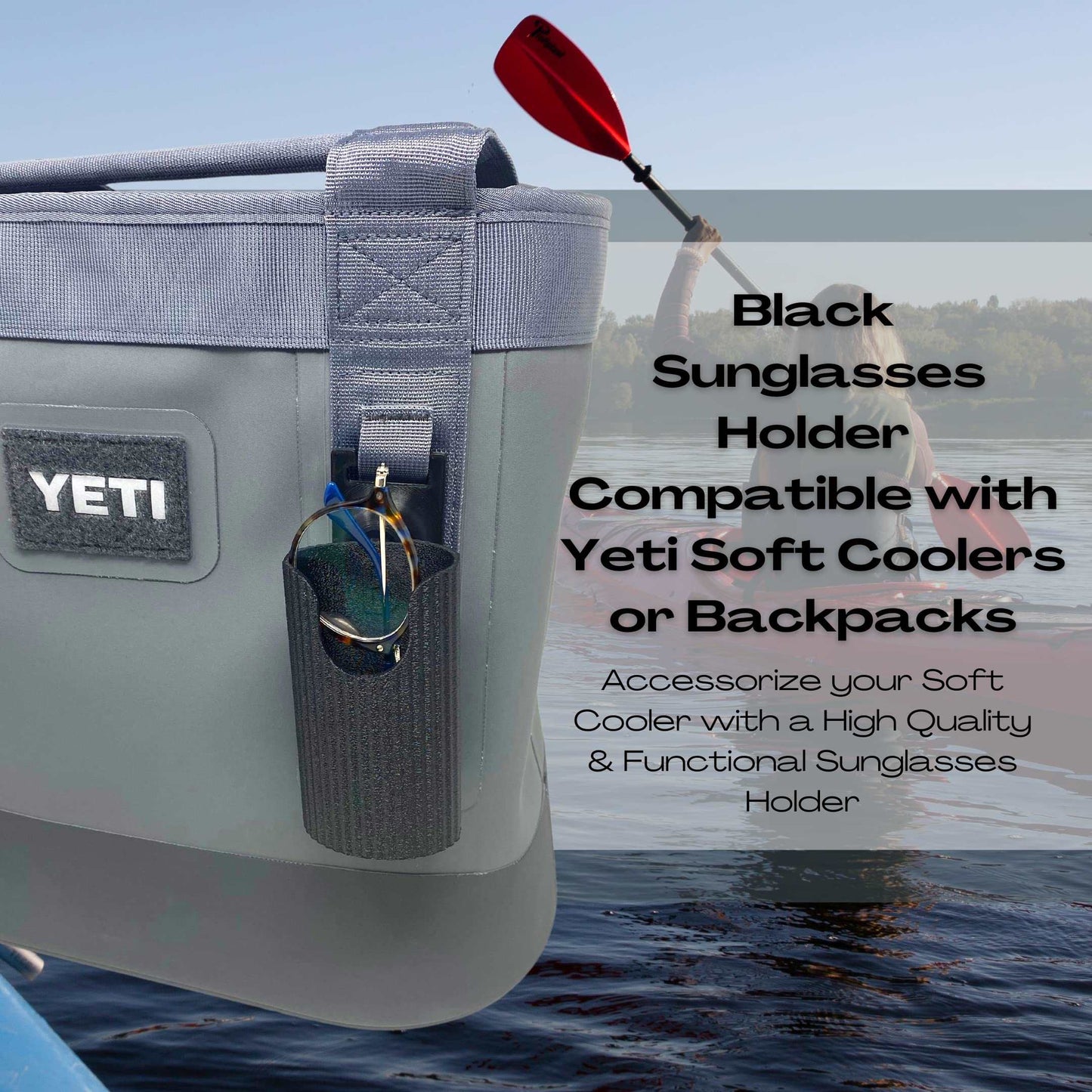 Sunglasses Holder Attachment Compatible with Soft Yeti Coolers & Backpacks with Straps - Accessorize Your Cooler or Backpack & Securely Hold Your Sunglasses - Made in USA!