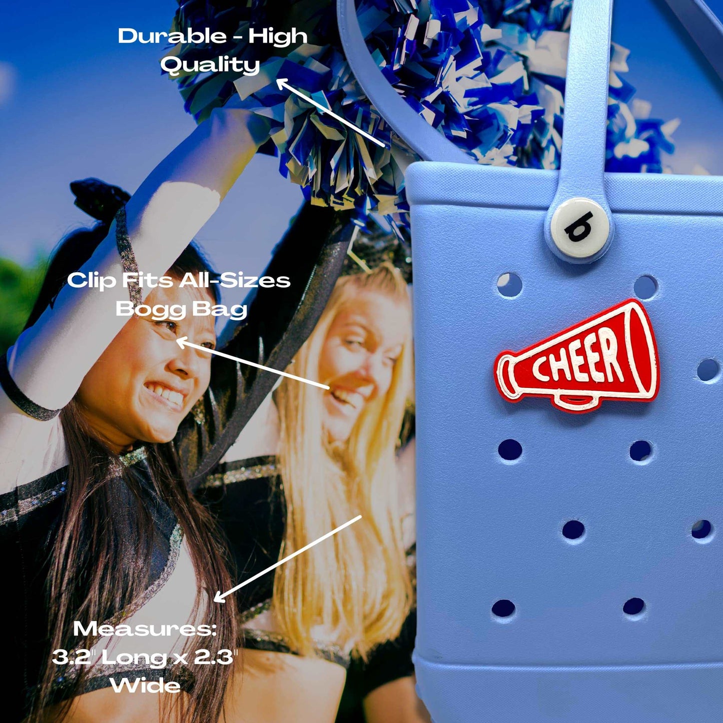 BOGLETS - Cheerleading Charm Compatible with Bogg Bags - Decorative Charm for Bogg Bags & Other Tote Bags Red Megaphone