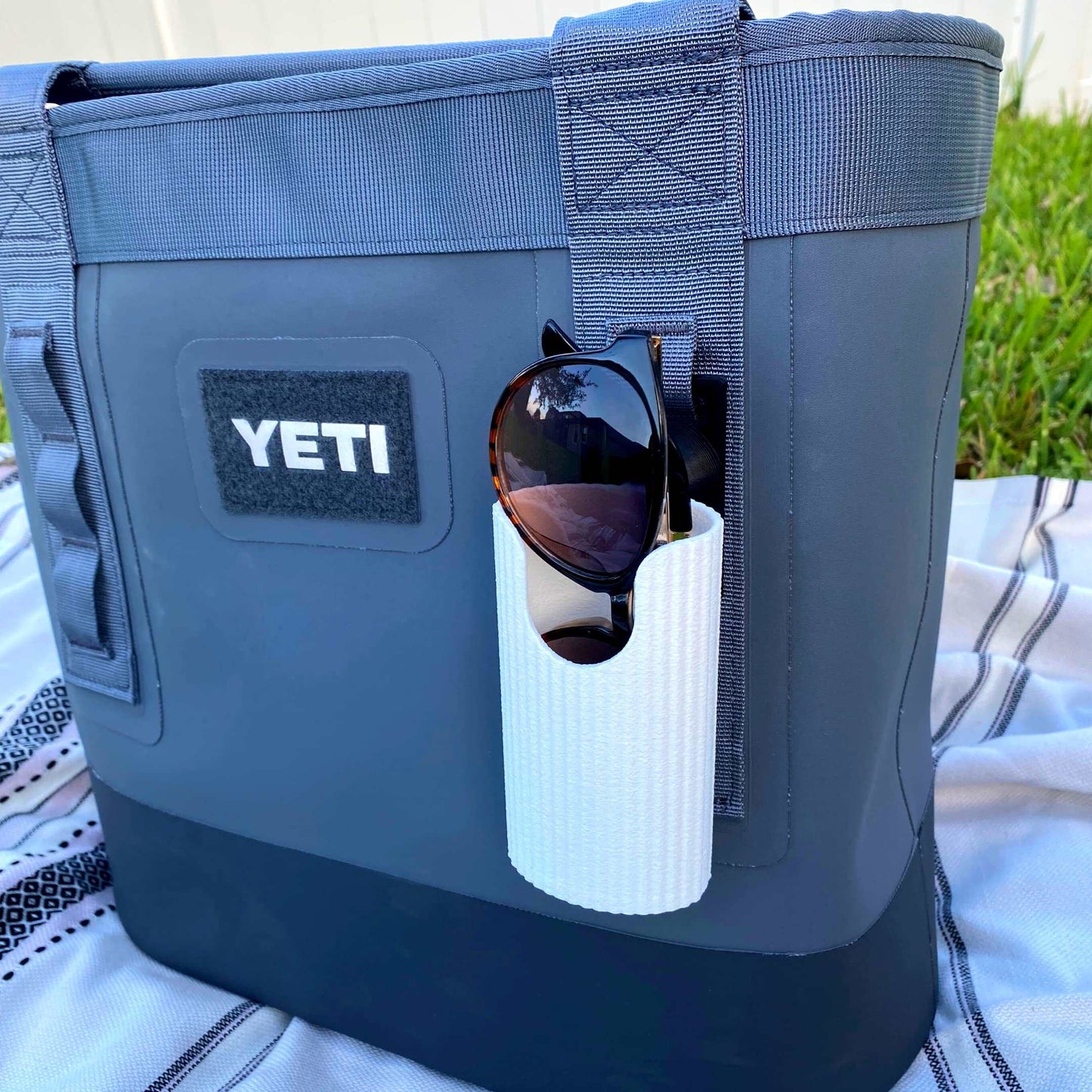 Sunglasses Holder Attachment Compatible with Soft Yeti Coolers & Backpacks with Straps - Accessorize Your Cooler or Backpack & Securely Hold Your Sunglasses - Made in USA!