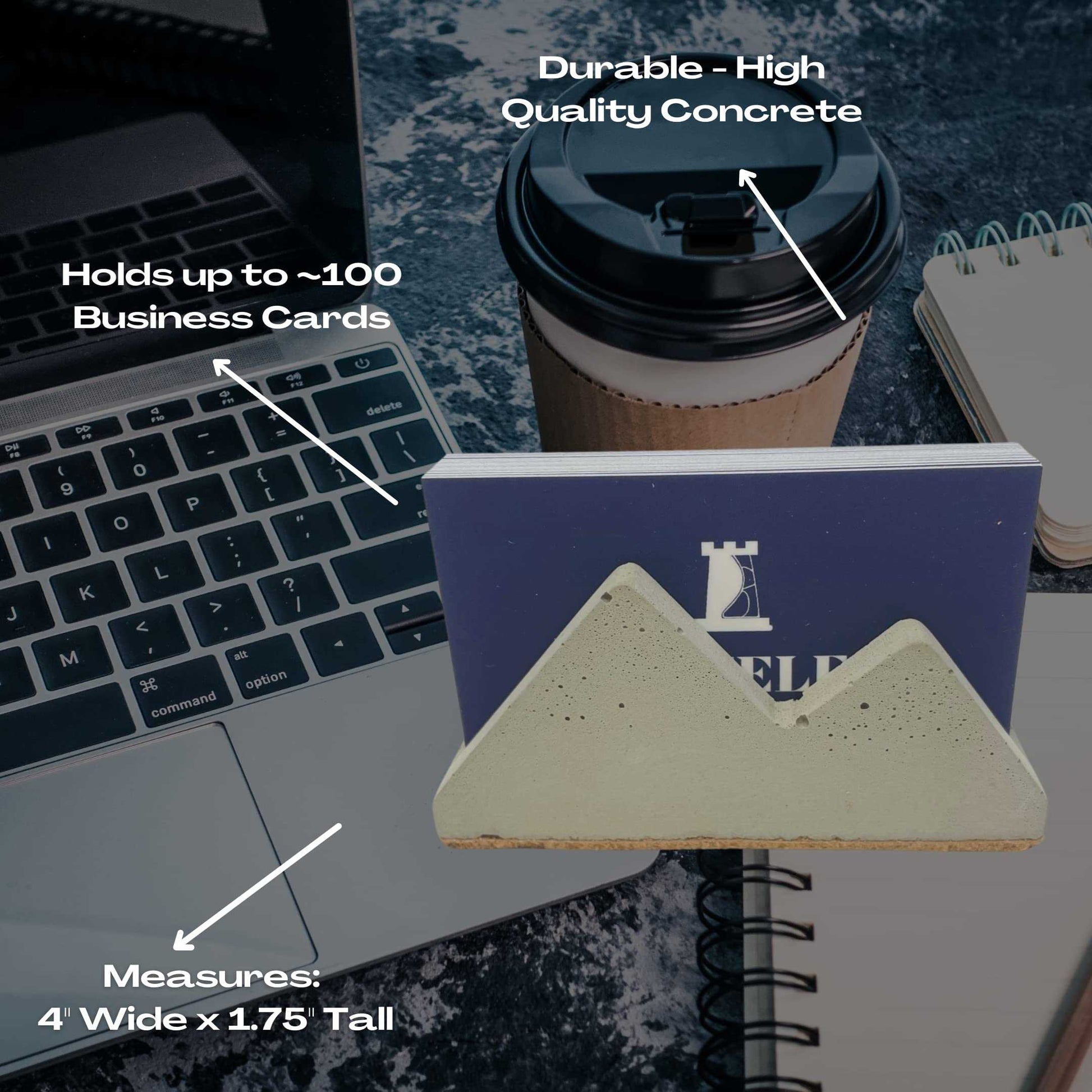 Concrete Mountain Silhouette Design Business Card Holder Display | Stylishly Display Business Cards & Decorate Office Desks | Made in USA