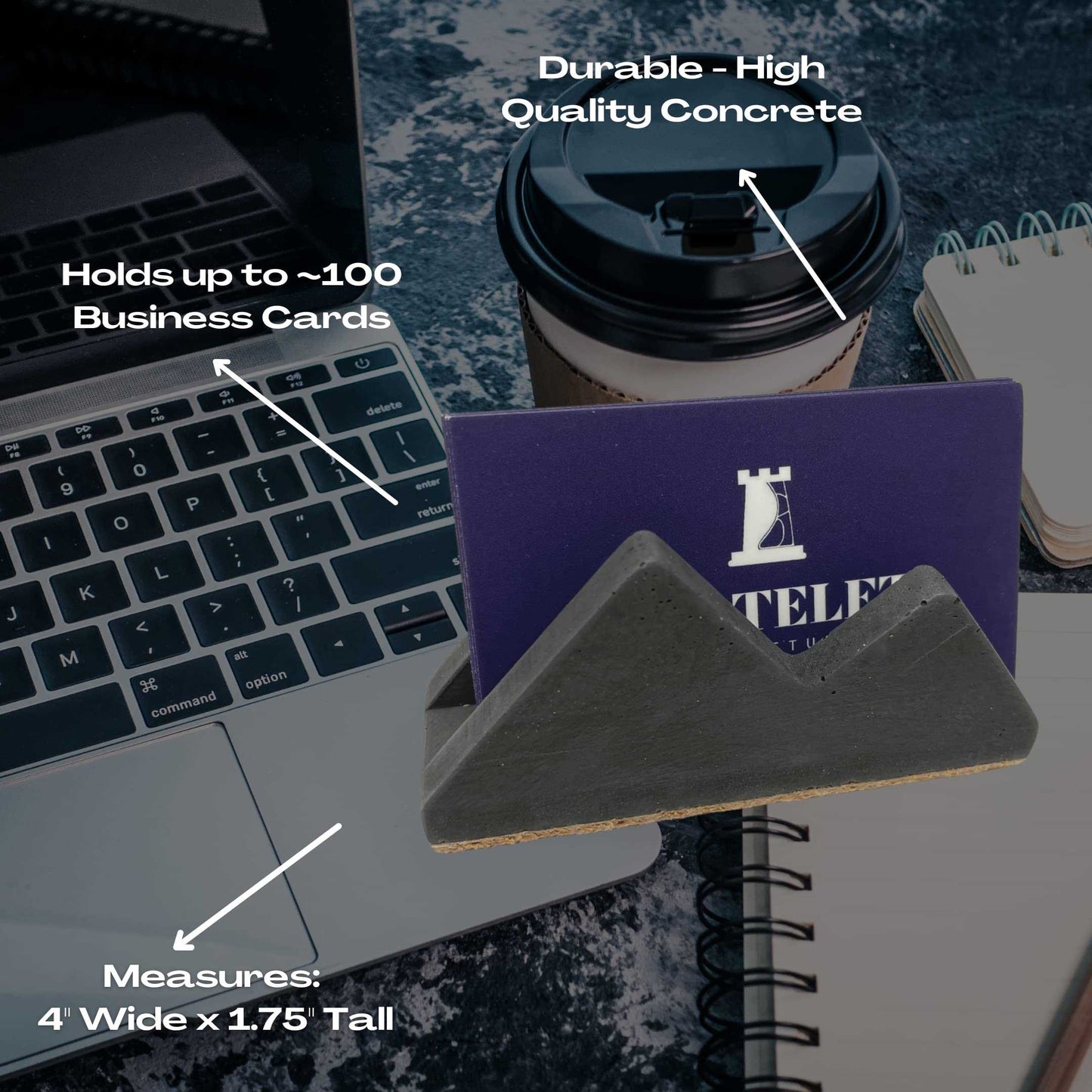 Concrete Mountain Silhouette Design Business Card Holder Display | Stylishly Display Business Cards & Decorate Office Desks | Made in USA