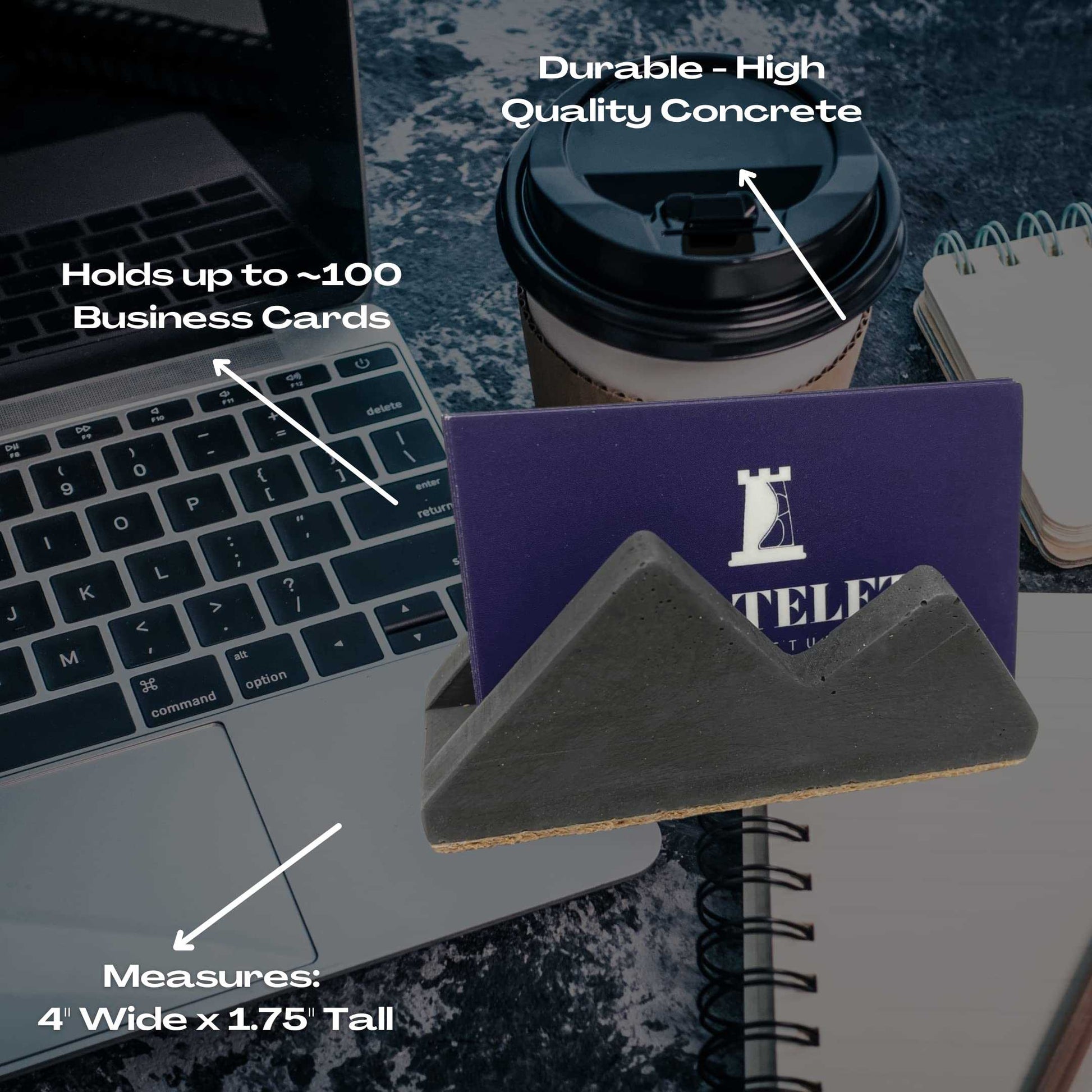 Concrete Mountain Silhouette Design Business Card Holder Display | Stylishly Display Business Cards & Decorate Office Desks | Made in USA