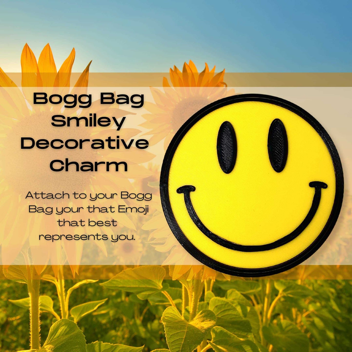 FRESHe BOGLETS - Smiley Emoji Charm - Decorative Charms - Compatible with Bogg Bags, Simply Southern and other Tote Bags. Smiley