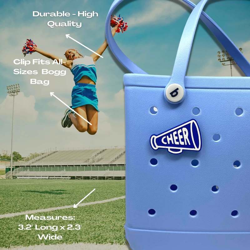 BOGLETS - Cheerleading Charm Compatible with Bogg Bags - Decorative Charm for Bogg Bags & Other Tote Bags Blue Megaphone