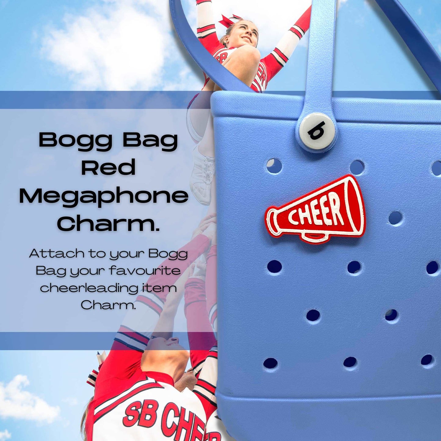 BOGLETS - Cheerleading Charm Compatible with Bogg Bags - Decorative Charm for Bogg Bags & Other Tote Bags Red Megaphone
