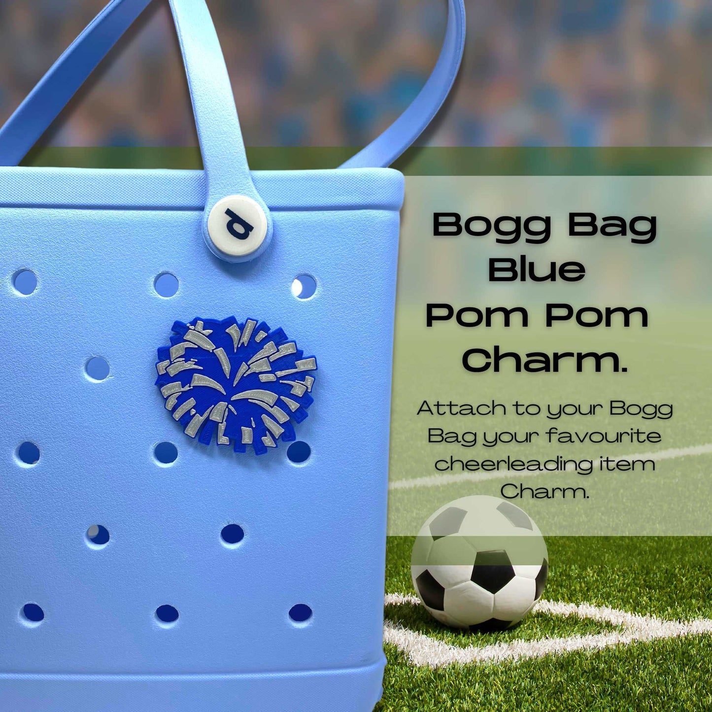 BOGLETS - Cheerleading Charm Compatible with Bogg Bags - Decorative Charm for Bogg Bags & Other Tote Bags Blue Pom Pom
