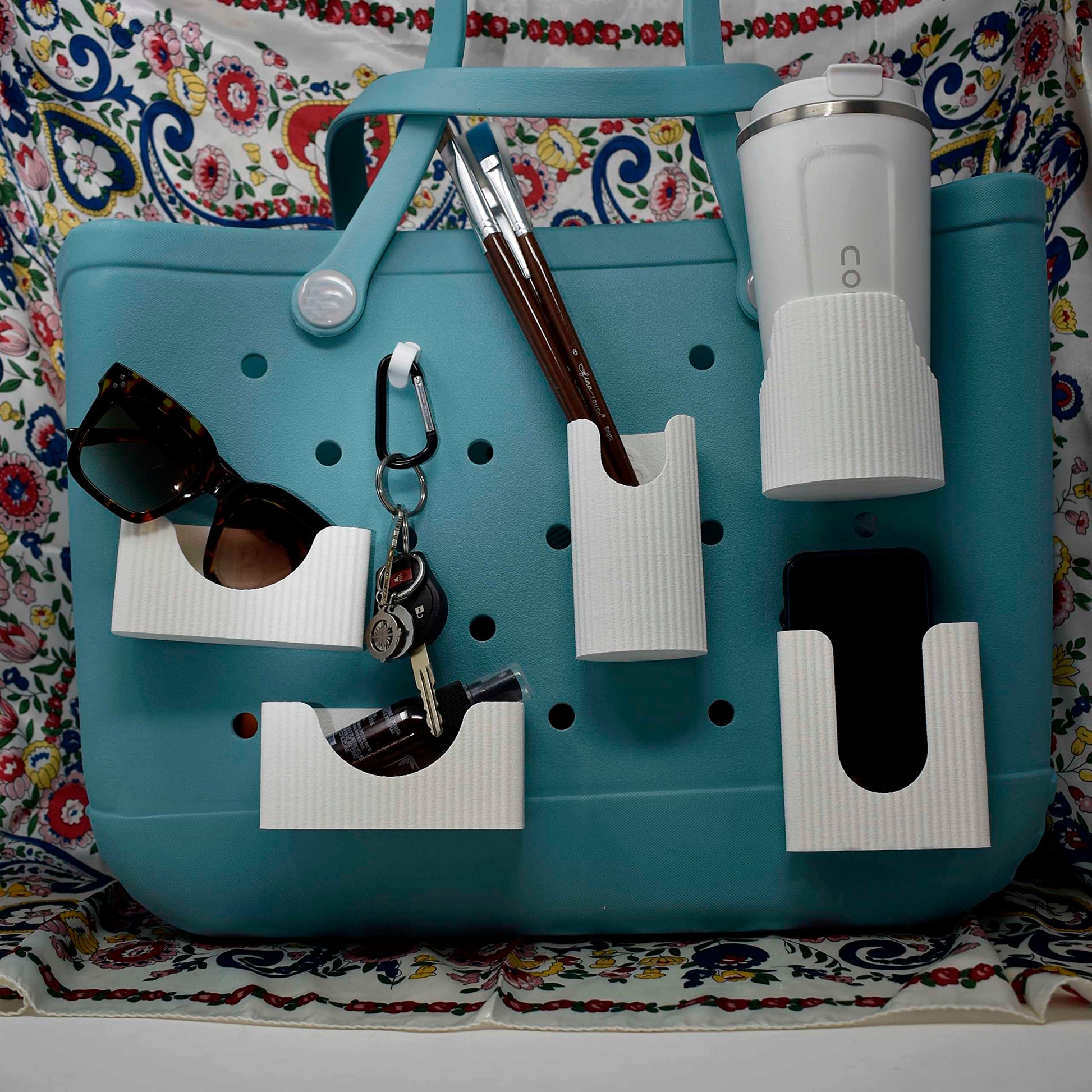 BAGLETS - The Premium Collection Ultimate Bundle - For Bogg Bags & Other Totes - Phone Case Holder, Key & Wallet Holder, Carabiner Key Holder, Bottle Holder Accessory & Sunglasses Holder - White
