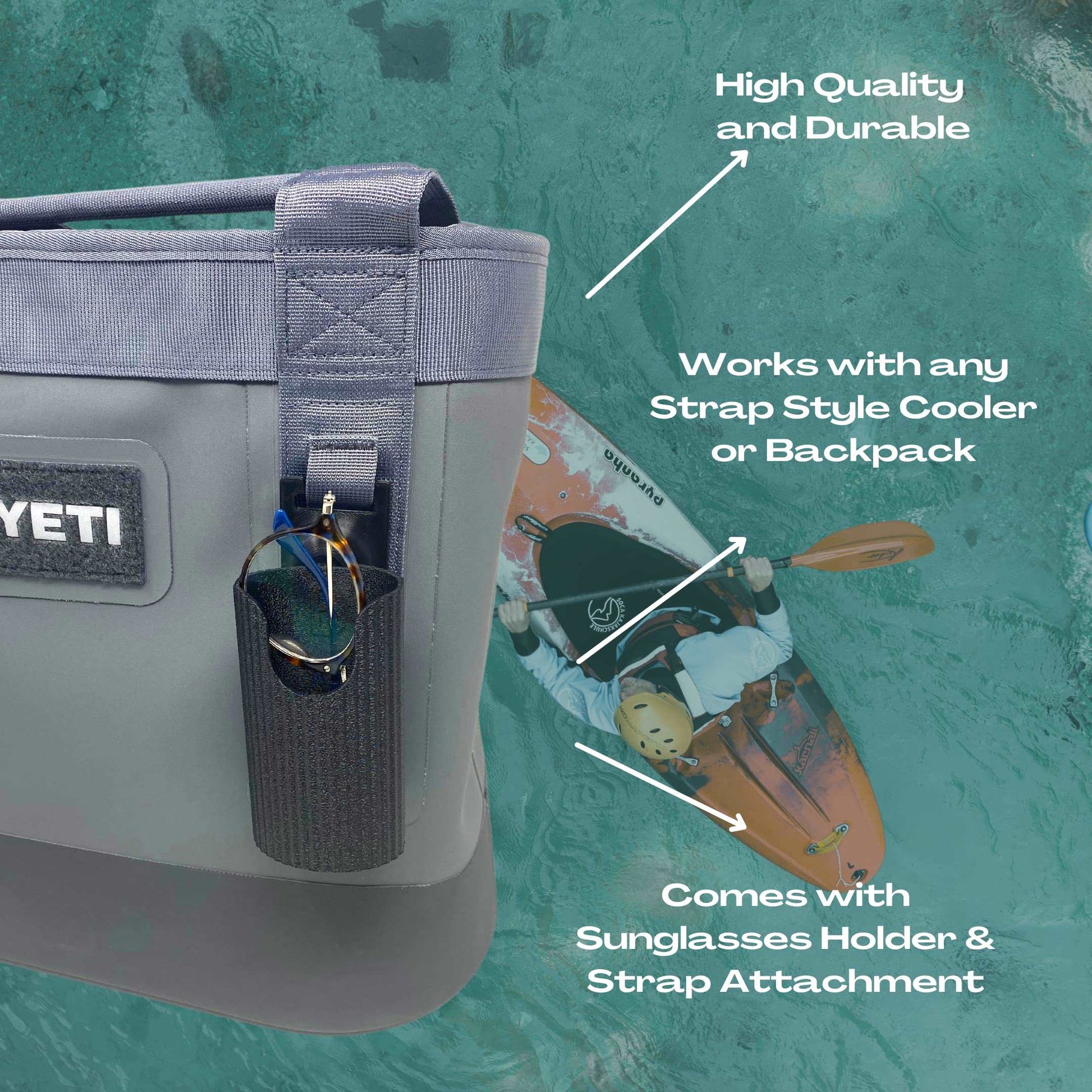 Sunglasses Holder Attachment Compatible with Soft Yeti Coolers & Backpacks with Straps - Accessorize Your Cooler or Backpack & Securely Hold Your Sunglasses - Made in USA!