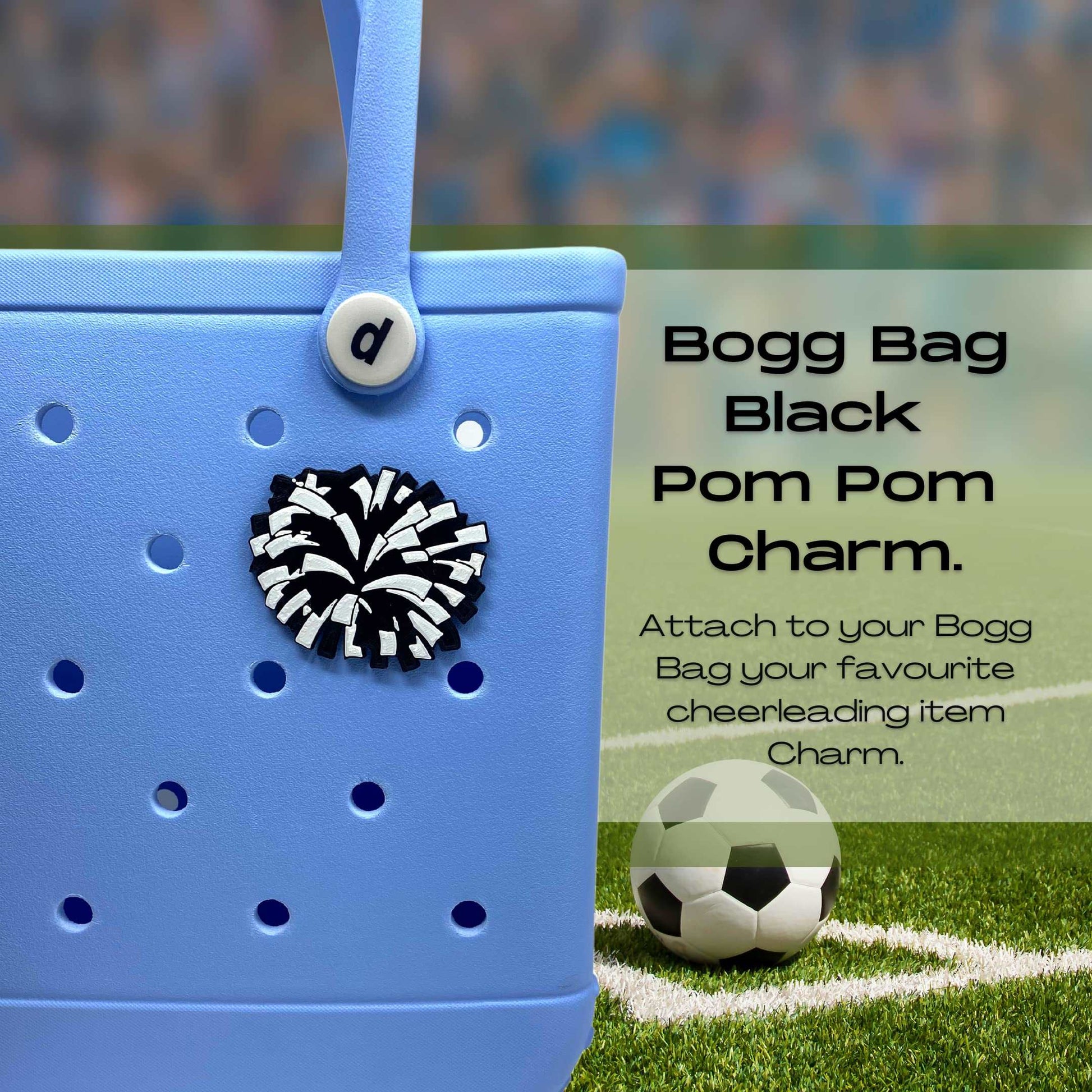 BOGLETS - Cheerleading Charm Compatible with Bogg Bags - Decorative Charm for Bogg Bags & Other Tote Bags Black Pom Pom