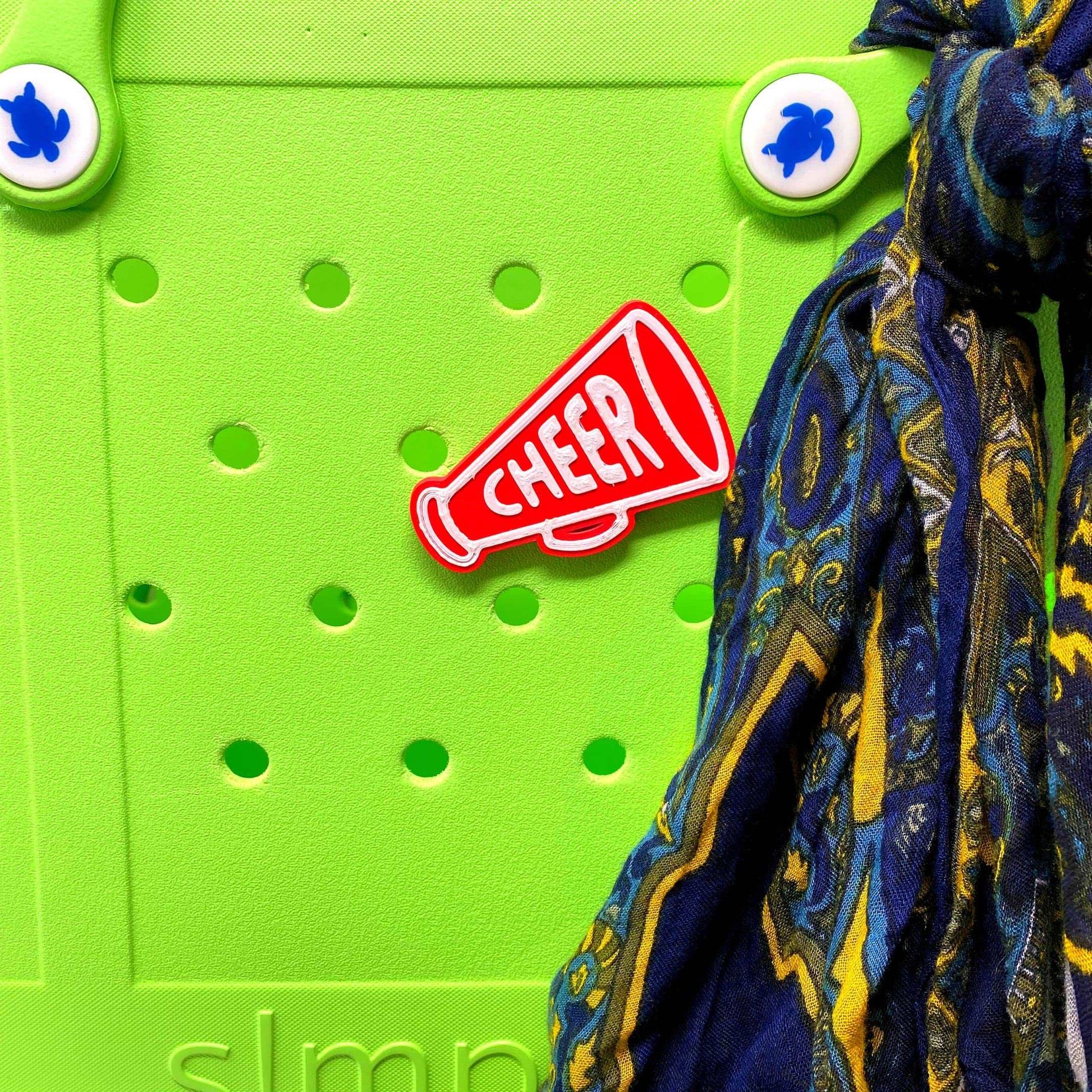 BOGLETS - Cheerleading Charm Compatible with Bogg Bags - Decorative Charm for Bogg Bags & Other Tote Bags Red Megaphone