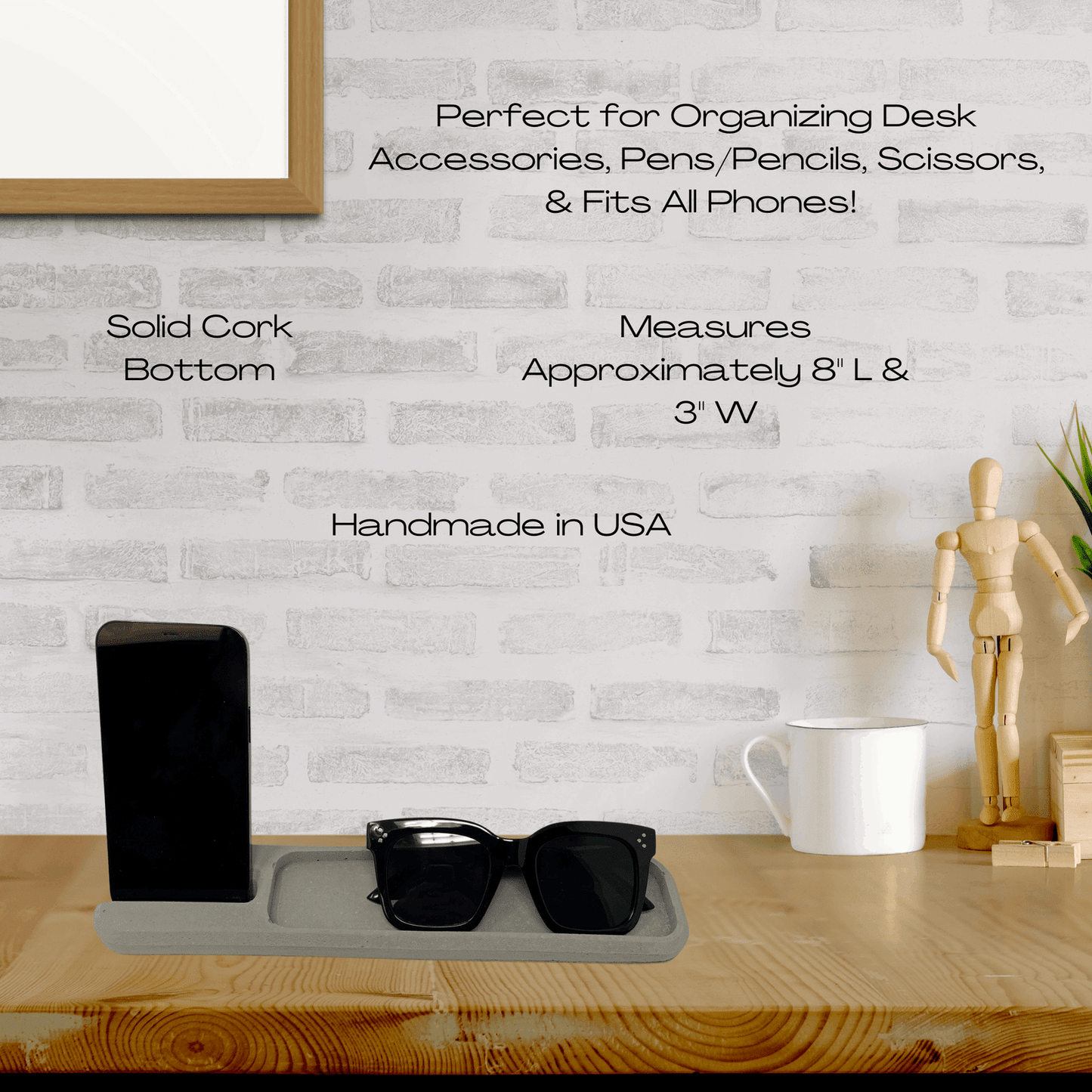 Chatelet Concrete Phone Stand Desk Tray - Stylishly Organize Office Desk with Phone Holder, Pens, Pencils, Scissors, & More - Handmade in USA