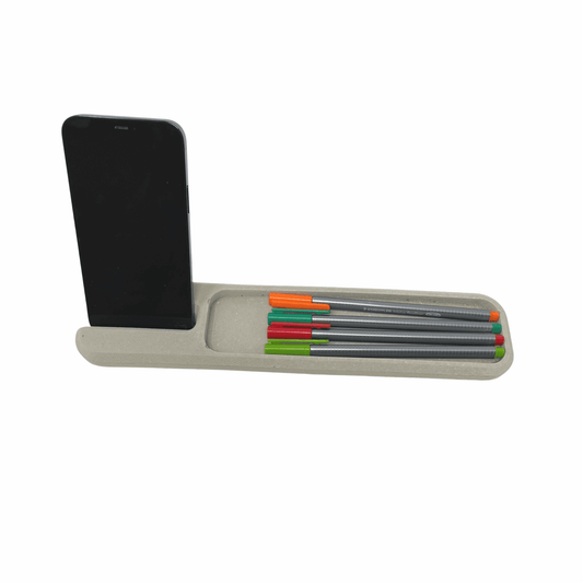 Chatelet Concrete Phone Stand Desk Tray - Stylishly Organize Office Desk with Phone Holder, Pens, Pencils, Scissors, & More - Handmade in USA