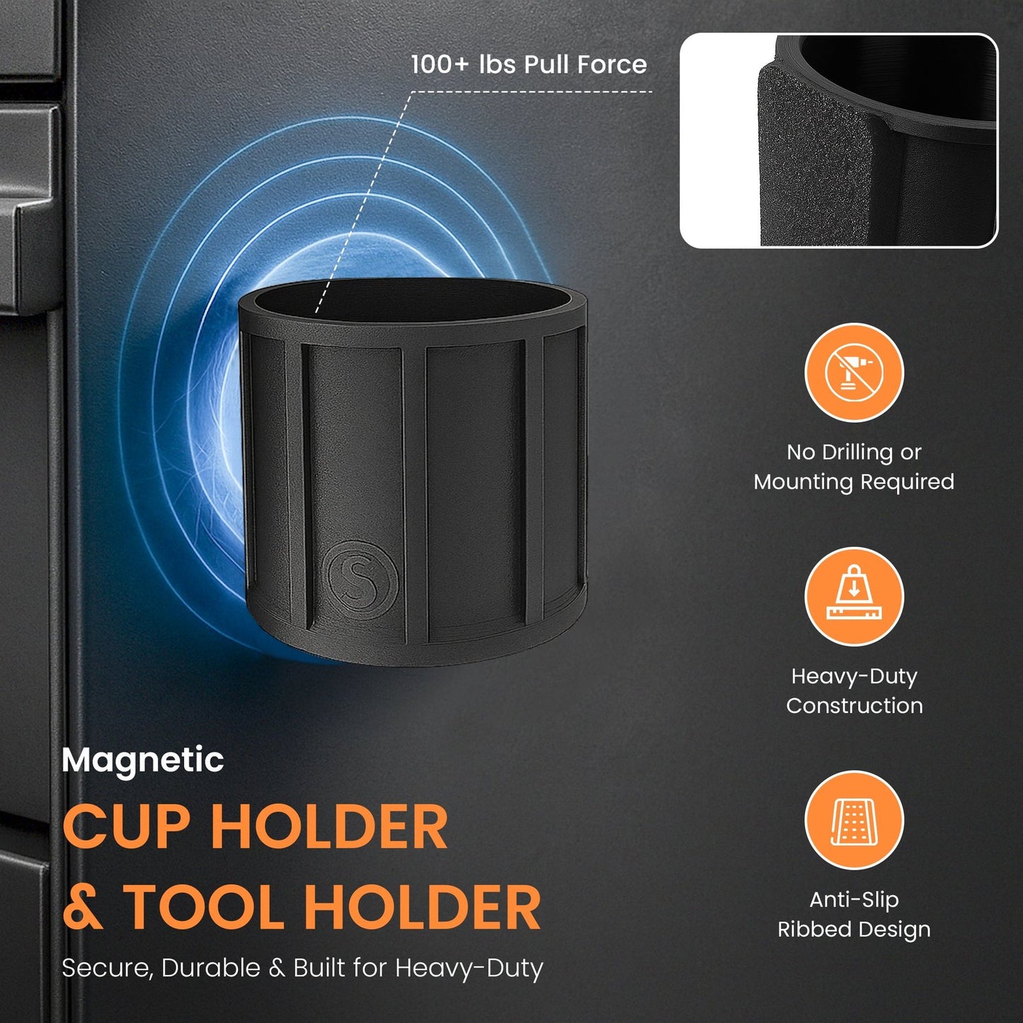 SoftJaw Slim Magnetic Cupholder | Heavy-Duty Rubber Tool Holder for Water Bottles & Cans