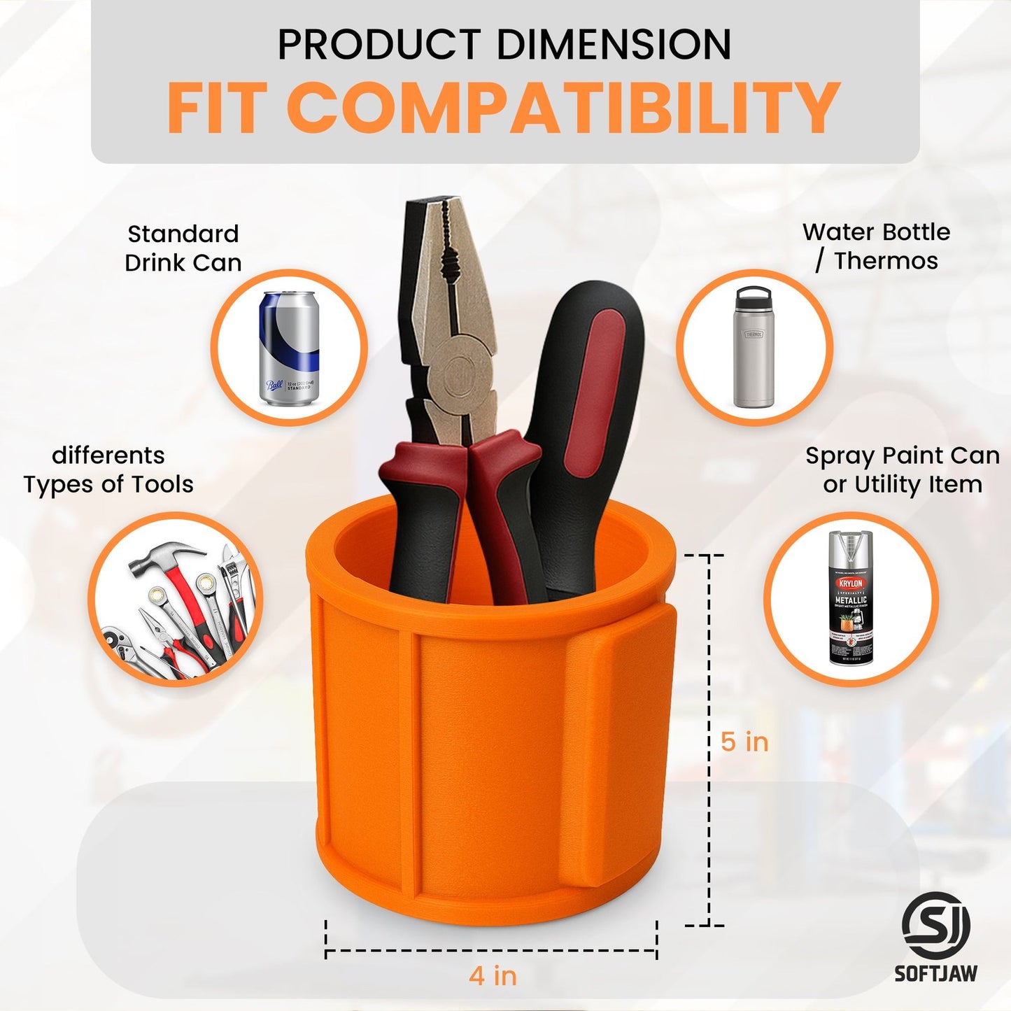 SoftJaw Slim Magnetic Cupholder | Heavy-Duty Rubber Tool Holder for Water Bottles & Cans