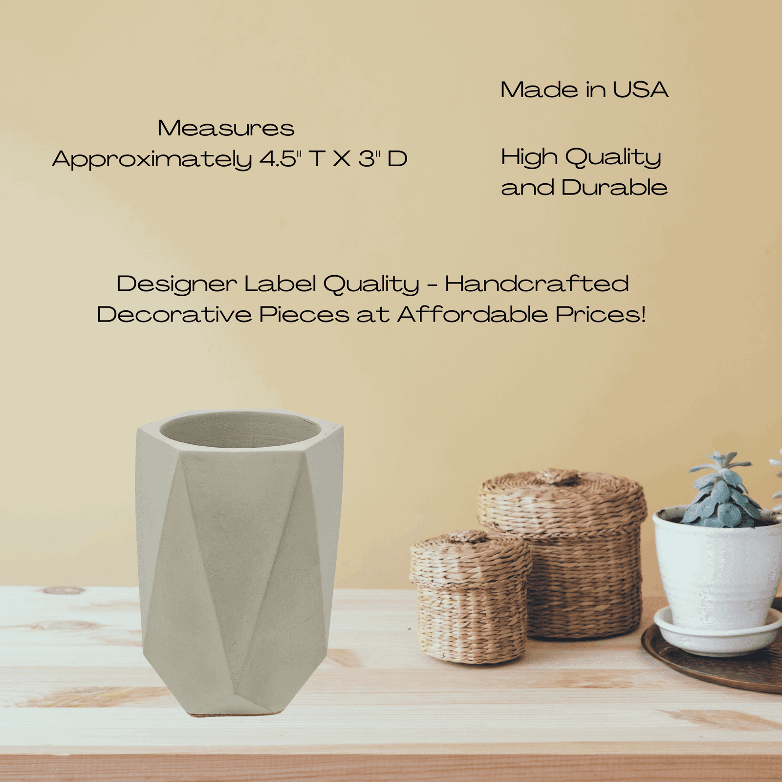 Chatelet Concrete Makeup Brush Holder Organizer | Geometric Design Bathroom Vase Perfect for Makeup Brushes, Utensils, or Toothbrushes