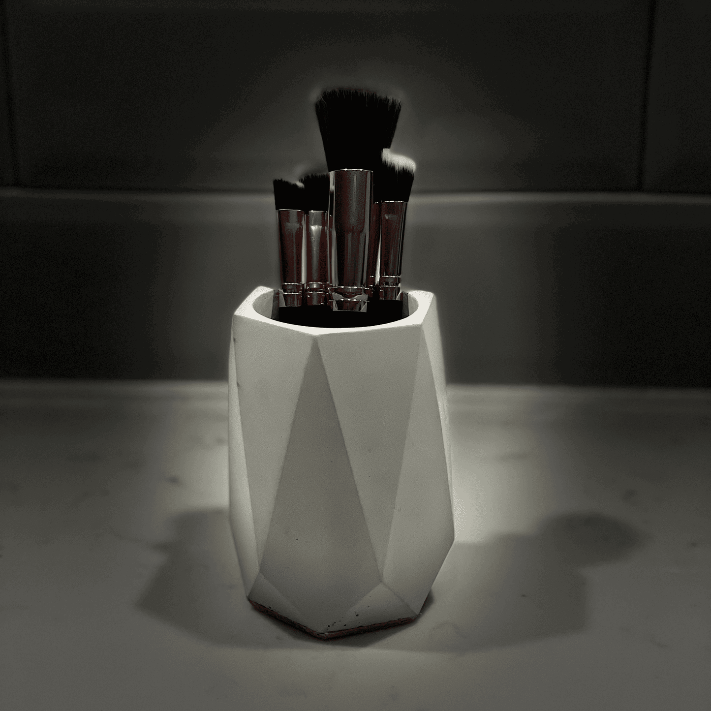 Chatelet Concrete Makeup Brush Holder Organizer | Geometric Design Bathroom Vase Perfect for Makeup Brushes, Utensils, or Toothbrushes