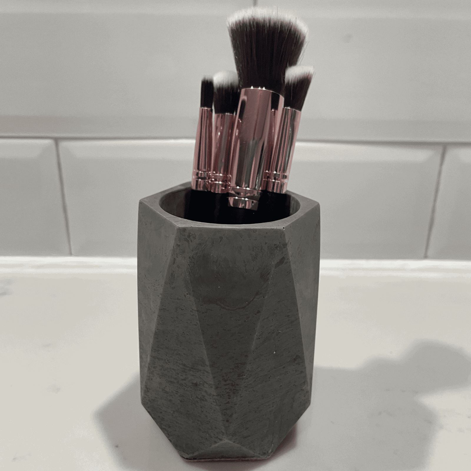 Chatelet Concrete Makeup Brush Holder Organizer | Geometric Design Bathroom Vase Perfect for Makeup Brushes, Utensils, or Toothbrushes