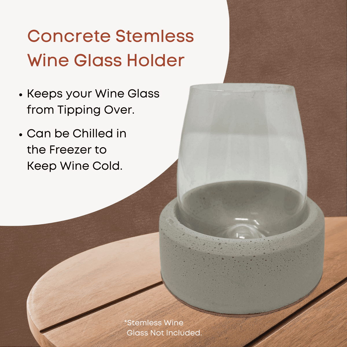 Concrete Stemless Wine Glass Holder & Chiller - Prevents Wine from Tipping Over - Store in Freezer to Keep Wine Chilled