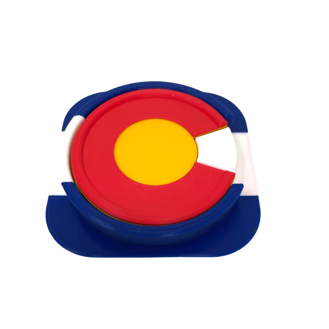 Set of 4 Colorado Flag Drink Coasters - Durable Plastic Design - Colorado Flag Design with 4 Coasters & Coaster Holder