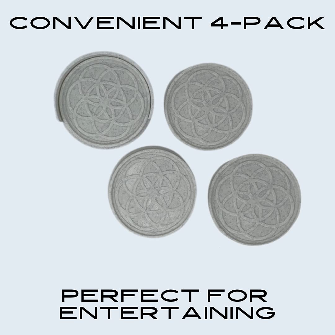 Set of 4 Drink Coasters - Granite Pattern - Durable Plastic Design - Protects All Surfaces from Water Damage - Made in The USA - Pattern