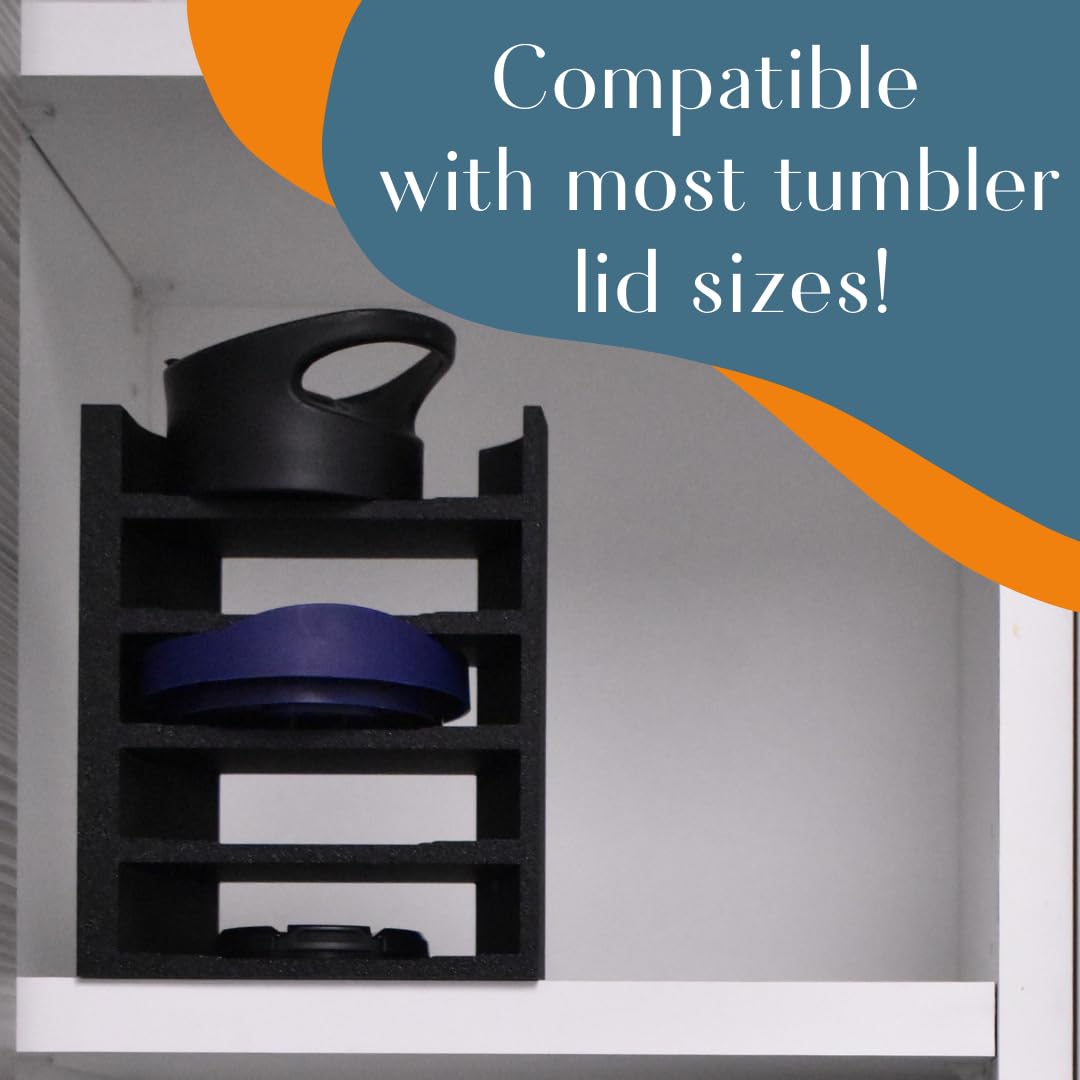 Tumbler Lid Storage Rack | Organize Cup Lids In Cabinets or Counters | 5 Lid Organizer Fits All Sizes Tumbler Lids | Made in USA