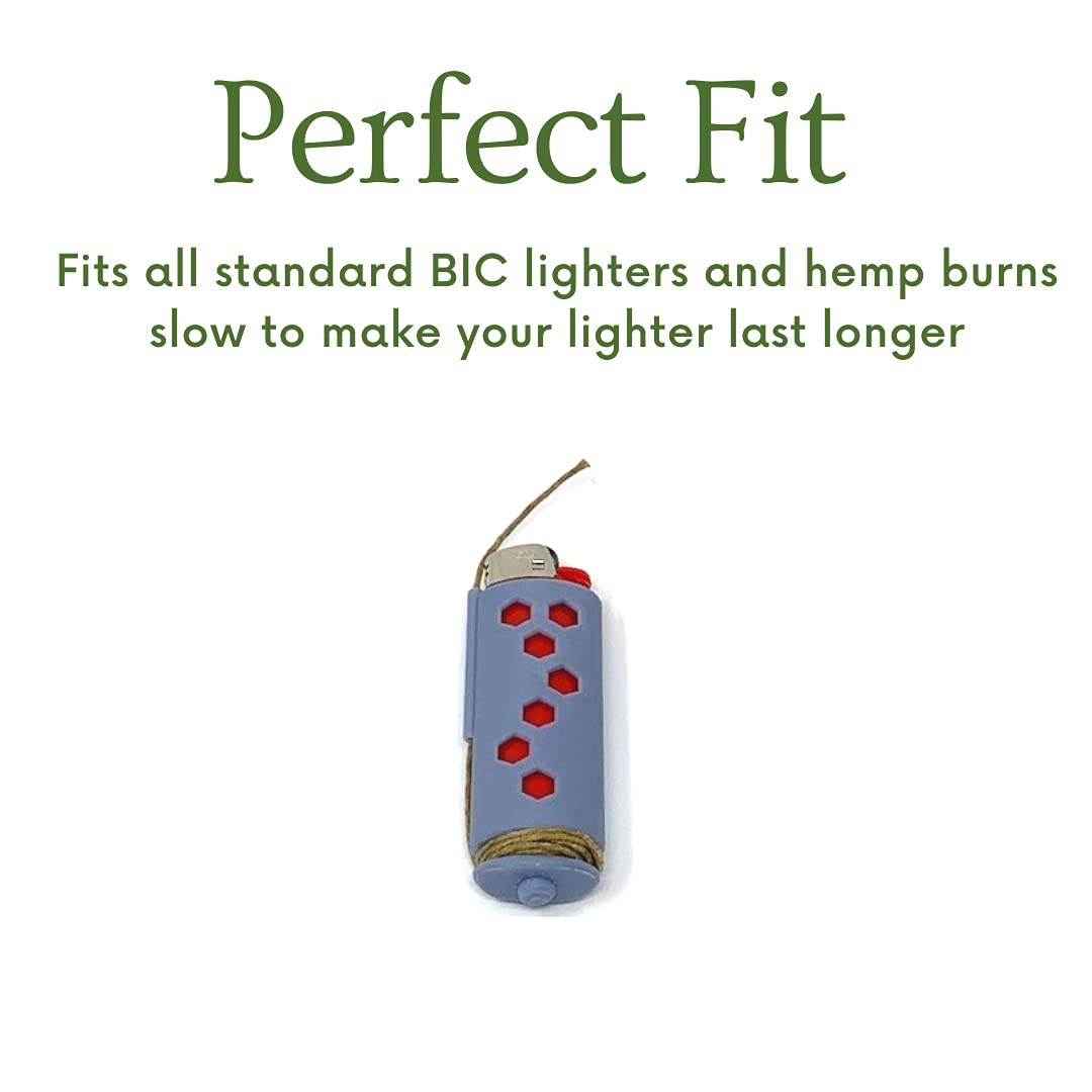 Hemp Wick Lighter Case - Fits Standard Lighters - Easy to Use Hemp Feeder for Slower & More Natural Flame - Grey Hexagon Design