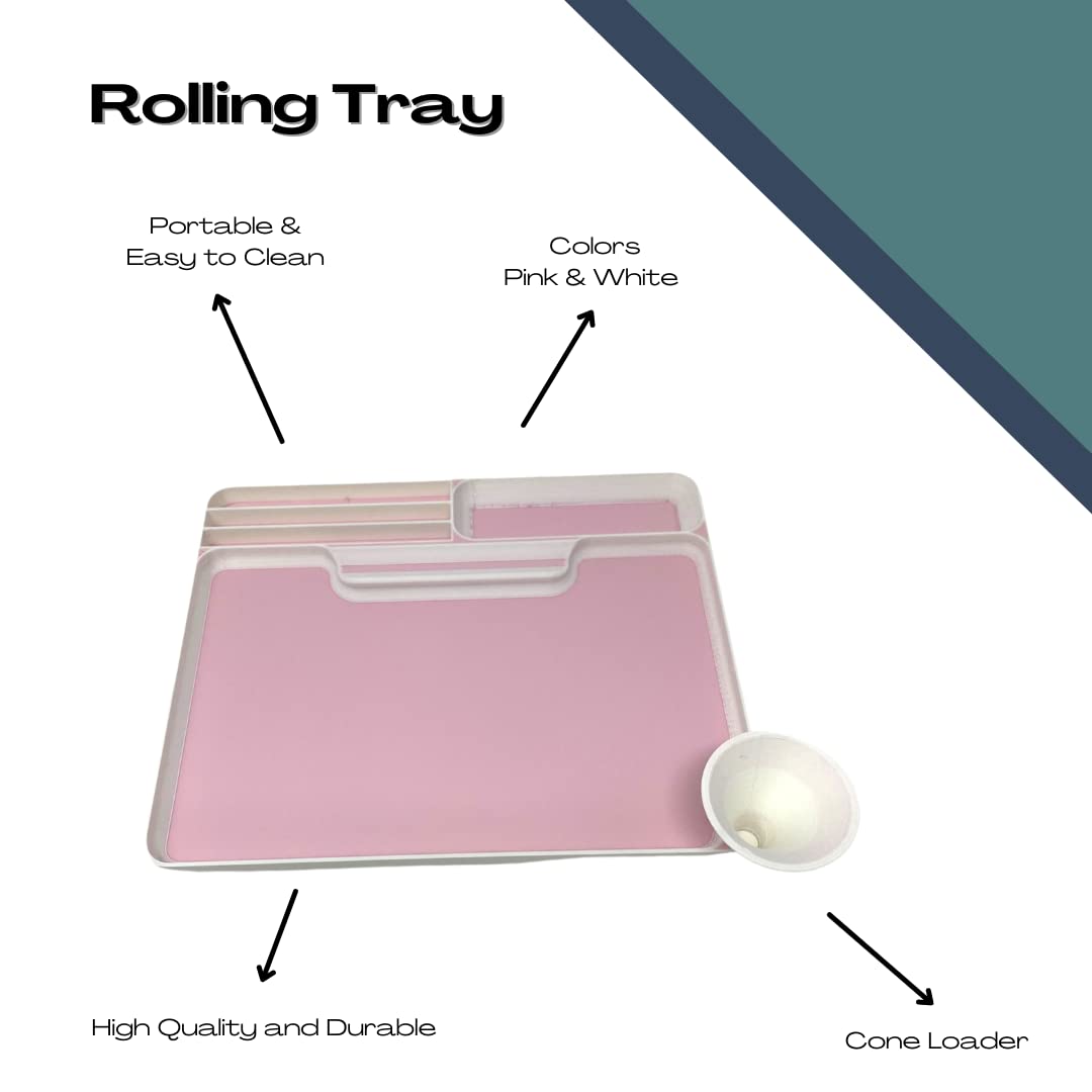 Pink Rolling Tray and Cone Loader Combo - Perfect Sized Cone Loader and Rolling Tray - Easy to Travel
