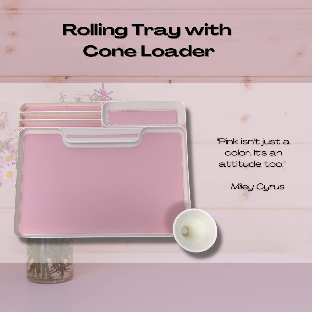 Pink Rolling Tray and Cone Loader Combo - Perfect Sized Cone Loader and Rolling Tray - Easy to Travel