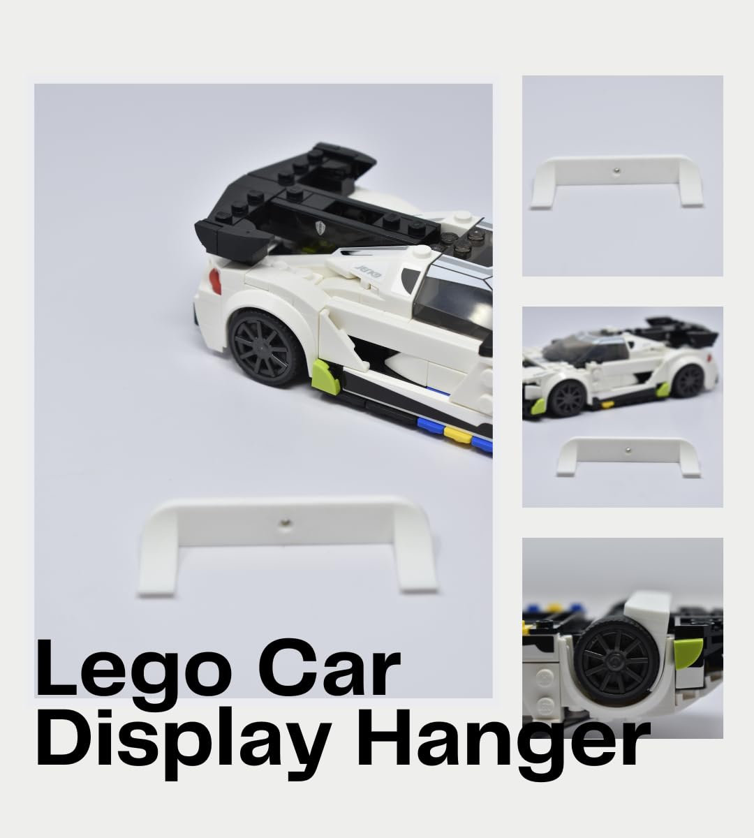 Low Profile Collectible Car Display Wall Mount | Compatible with Lego Car Models | Display Cars by Wheel on Wall | Made in USA White 5-Pack
