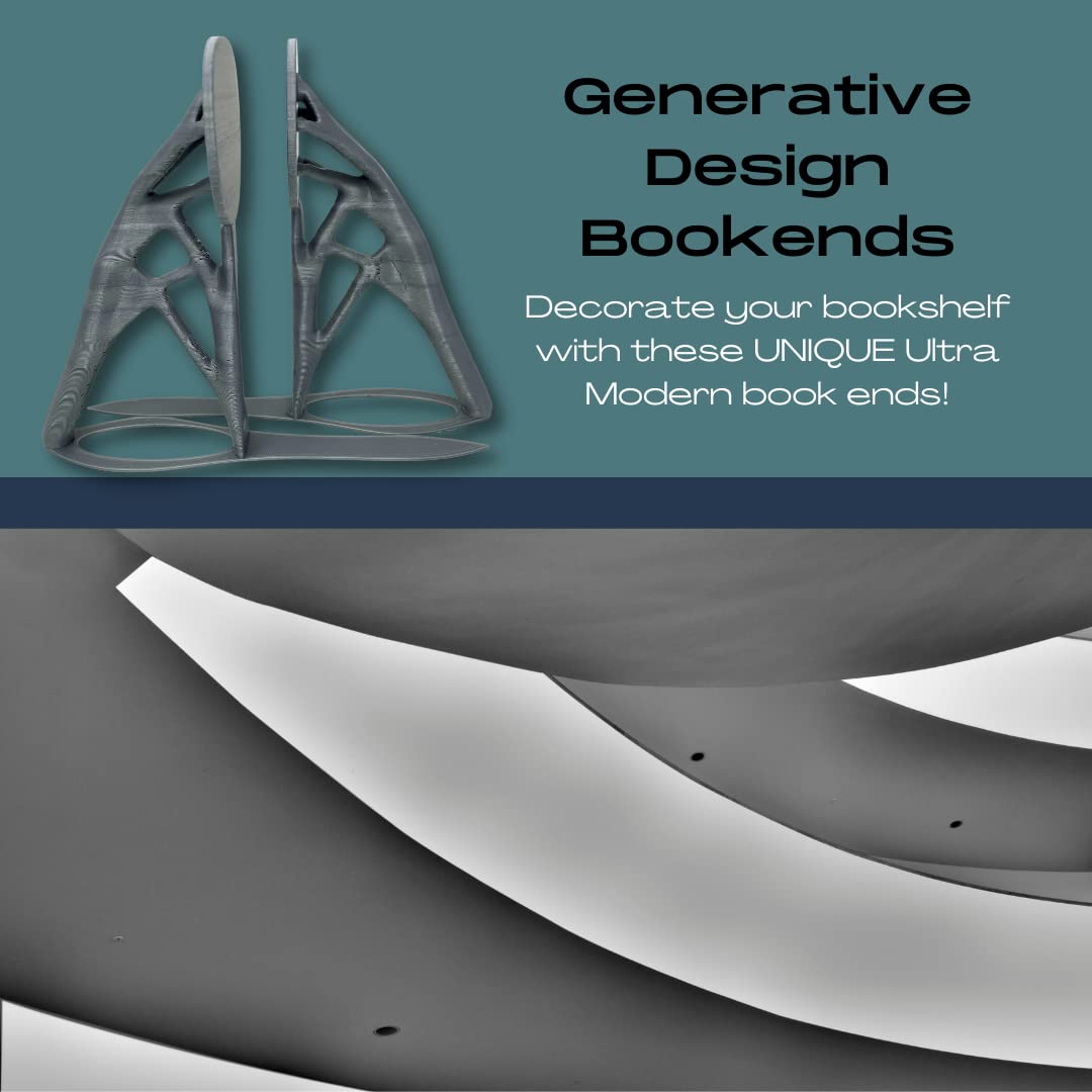 Generative Design Bookends - 6" Tall x 4" Wide Ultra Futuristic Bookends - Made Plastic Using Advanced Manufacturing Techniques in The USA