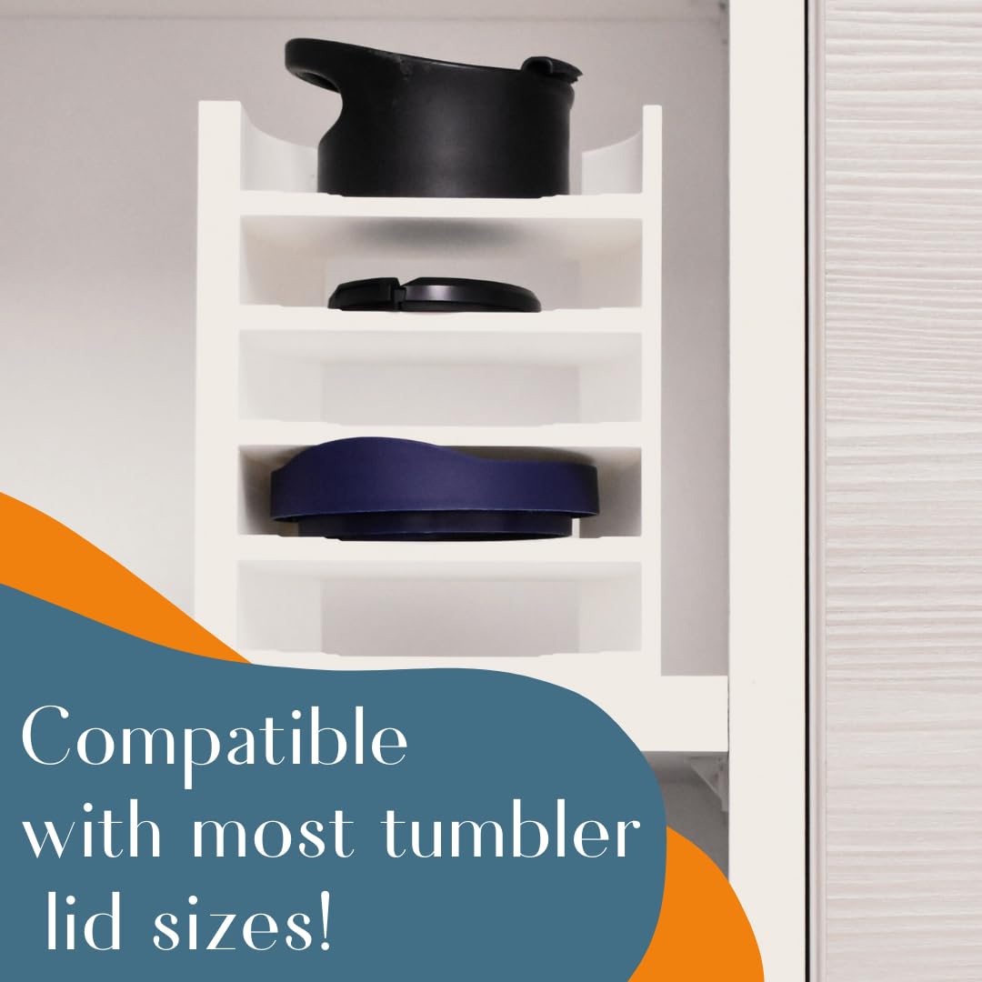 Lid Organizer Rack Compatible With Yeti Rambler & Tumblers | 5 Lid Organizer Fits All Sizes Tumbler Lids Plus Metal Straw Storage | Made in USA
