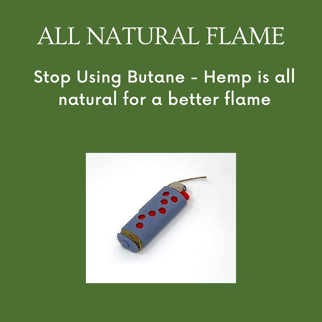 Hemp Wick Lighter Case - Fits Standard Lighters - Easy to Use Hemp Feeder for Slower & More Natural Flame - Grey Hexagon Design