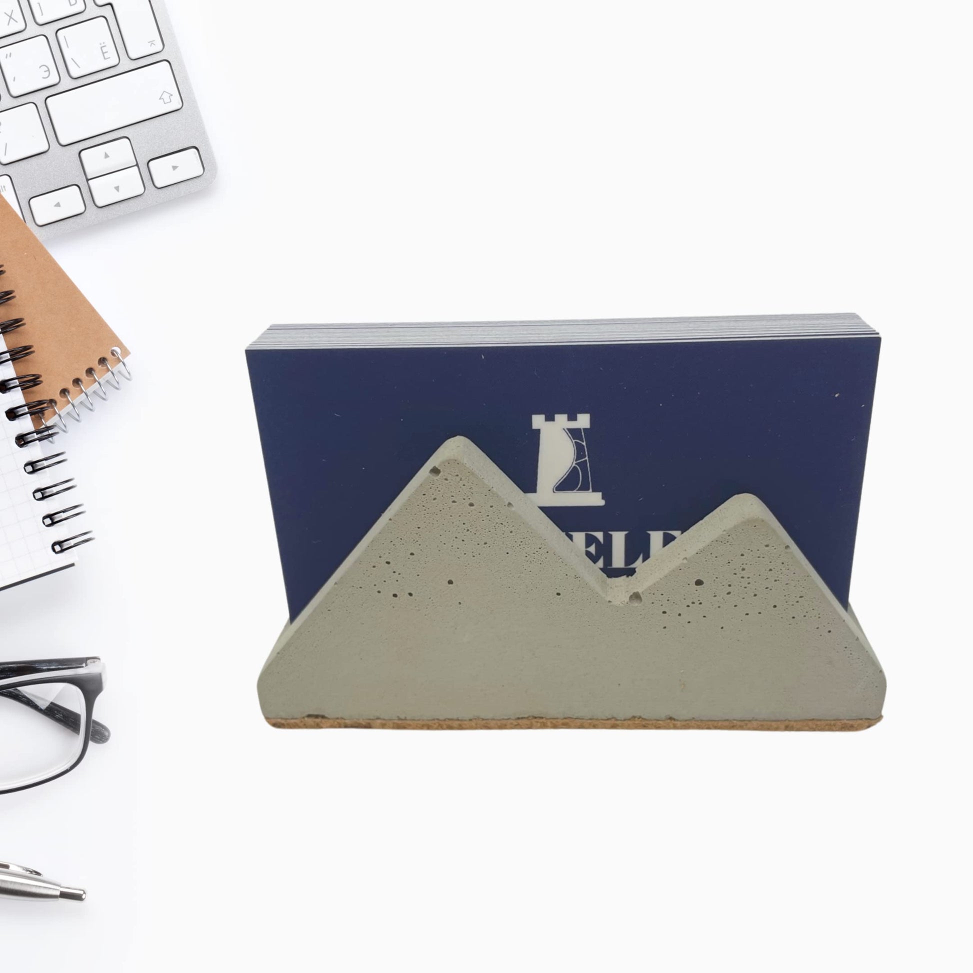 Concrete Mountain Silhouette Design Business Card Holder Display | Stylishly Display Business Cards & Decorate Office Desks | Made in USA