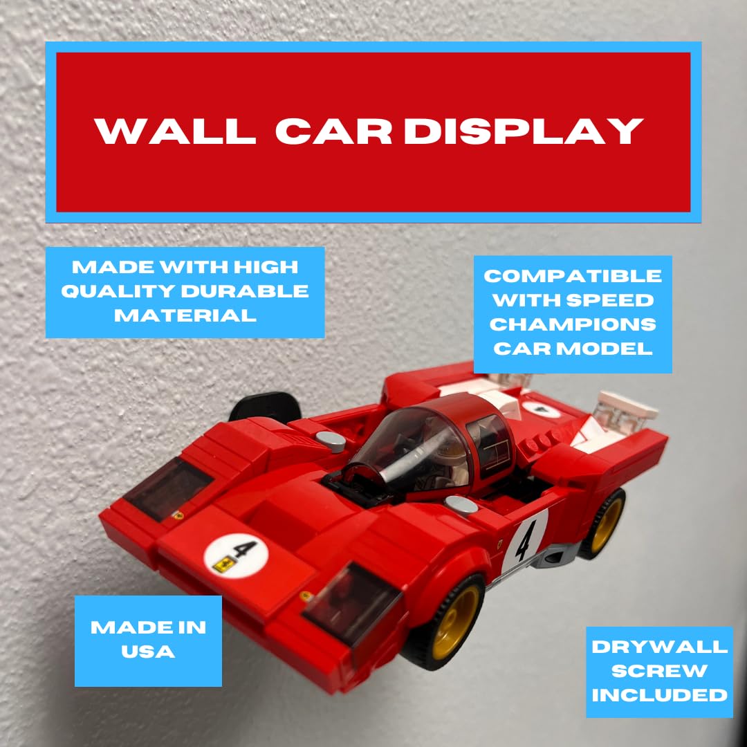 Collectible Wall Display Compatible with Lego Speed Champion Racecars | Side Car Display Wall Mount | Made in USA Side Profile