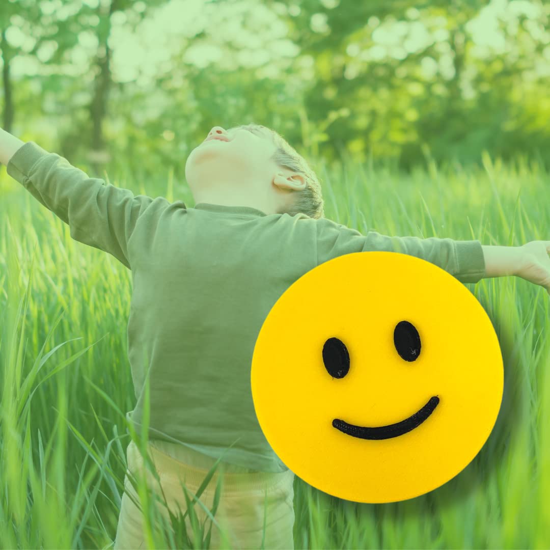 Emoji Smiley Face - Decorative Standalone Ideogram - Black and Yellow - Made in USA