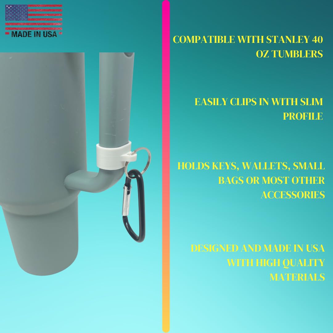 Carabiner Clip Attachment Compatible with Stanley 40 oz Tumblers | Carabiner & Keychain Attachment for Holding Keys, Wallets, or Other Accessories | Made in USA