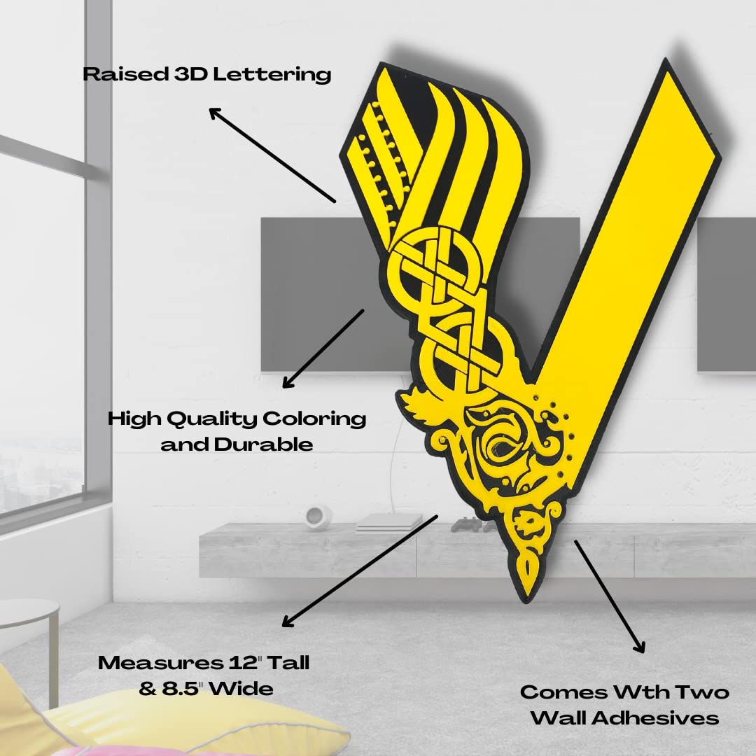 The Nordic Viking Wall Art - Black & Yellow - Decorative Wall Sign - Made in USA