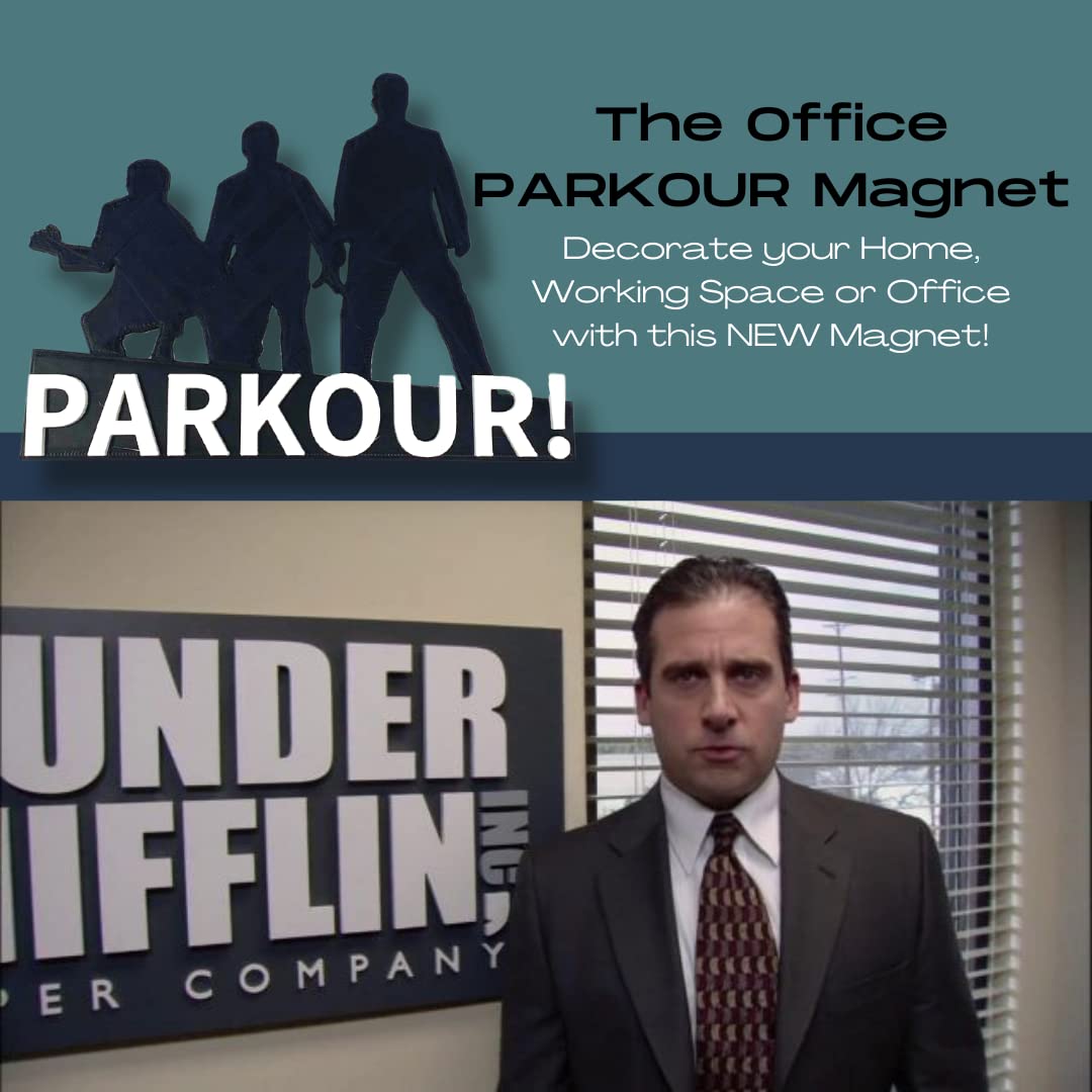 Dunder Mifflin Parkour Fridge Magnet - Perfect for Fans of The Office - with Raised 3D Lettering - Made in The USA