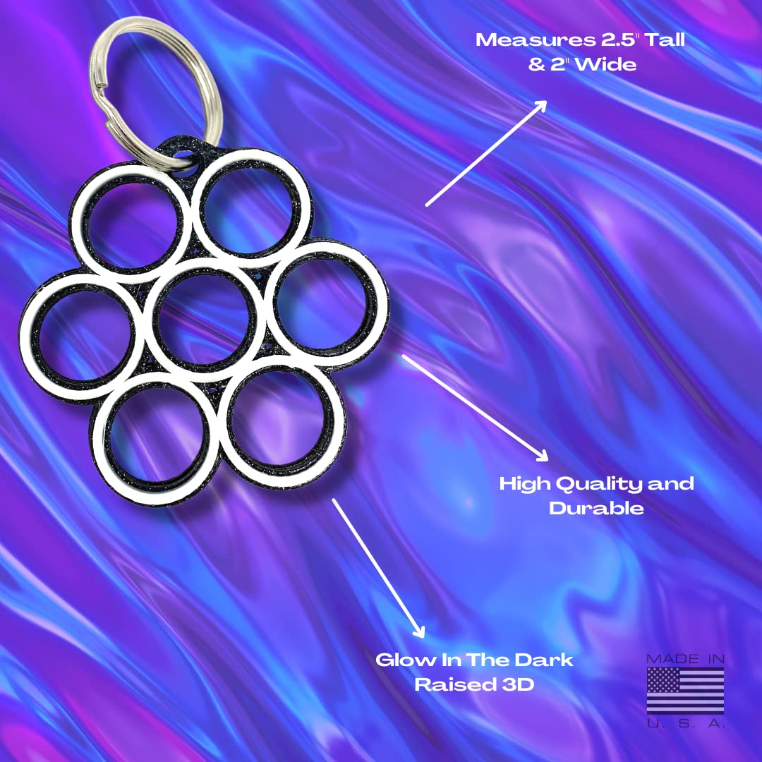 Psychedelic Geometric Decorative Keychain - Black & Glow in the Dark - Made in USA