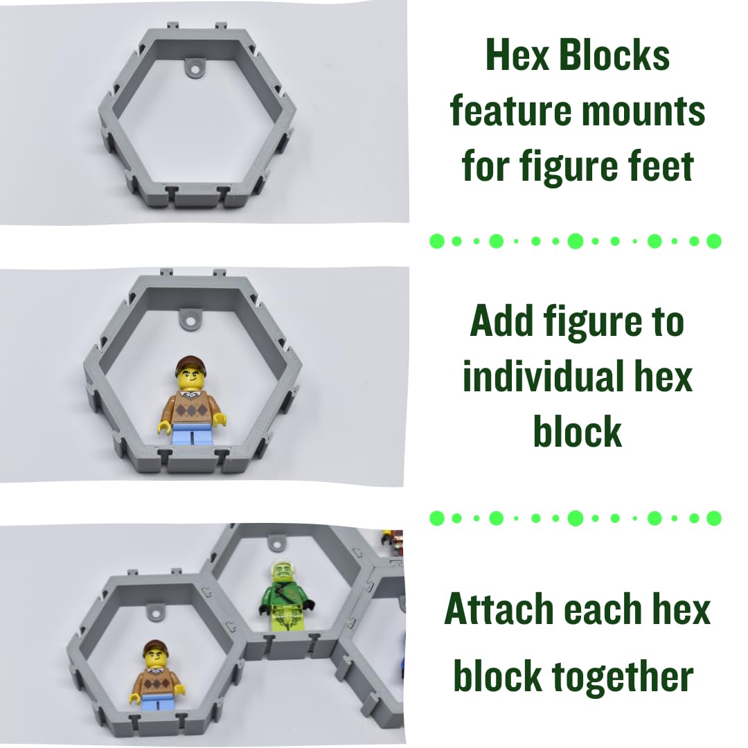 Hexagon Wall Display Compatible with Lego Figures | Customize & Display Figures on Wall | Interlocking Hex Blocks | Made in USA