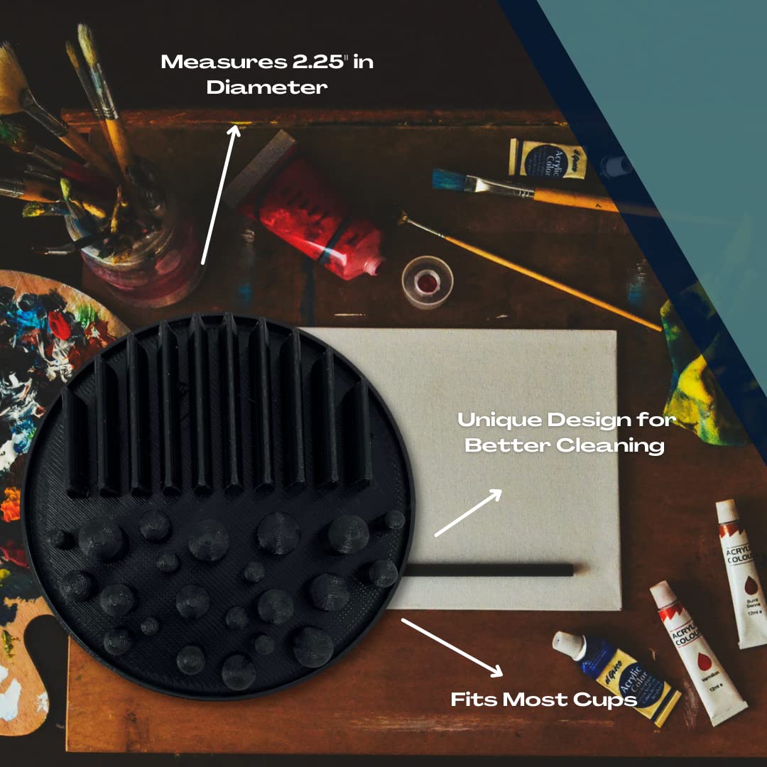 FRESHe Mini Paint Plate Paintbrush Cleaner Disc 2-Pack - Drop in a Cup of Water & Keep Paint Brushes Clean - For Water-Based Mediums, Acrylic, and Watercolor - Black