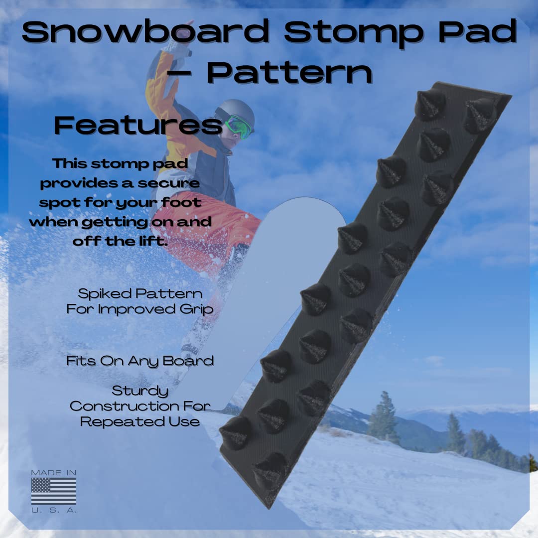 FRESHe Snowboard Stomp Pad - Low Profile Spike Pattern - Specialized Stomp Pad Designed for Better Grip & Adhesion to Snowboards - Black